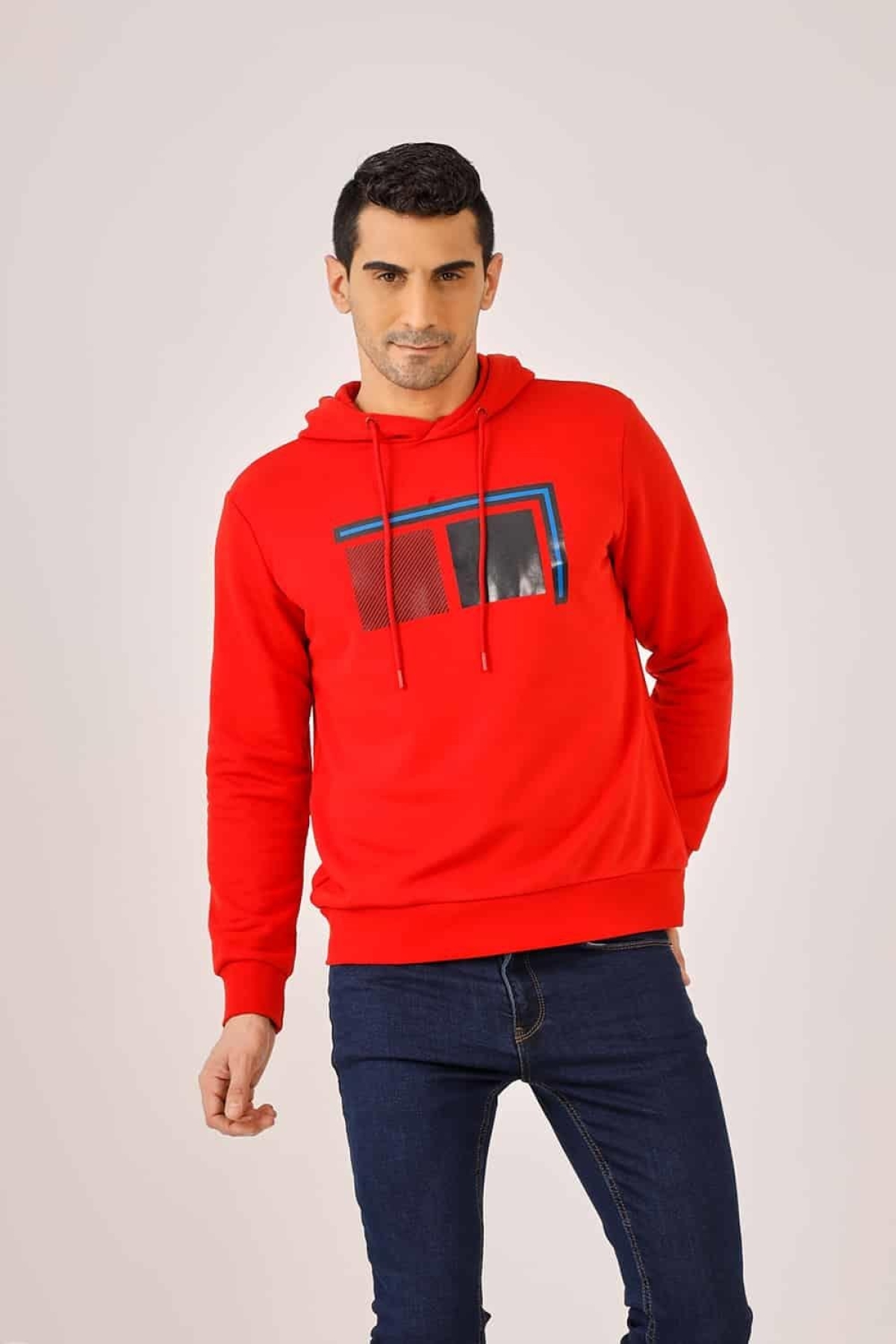 Kırmızı Erkek Regular Fit Baskılı  Kapüşonlu Sweatshirt - 90915