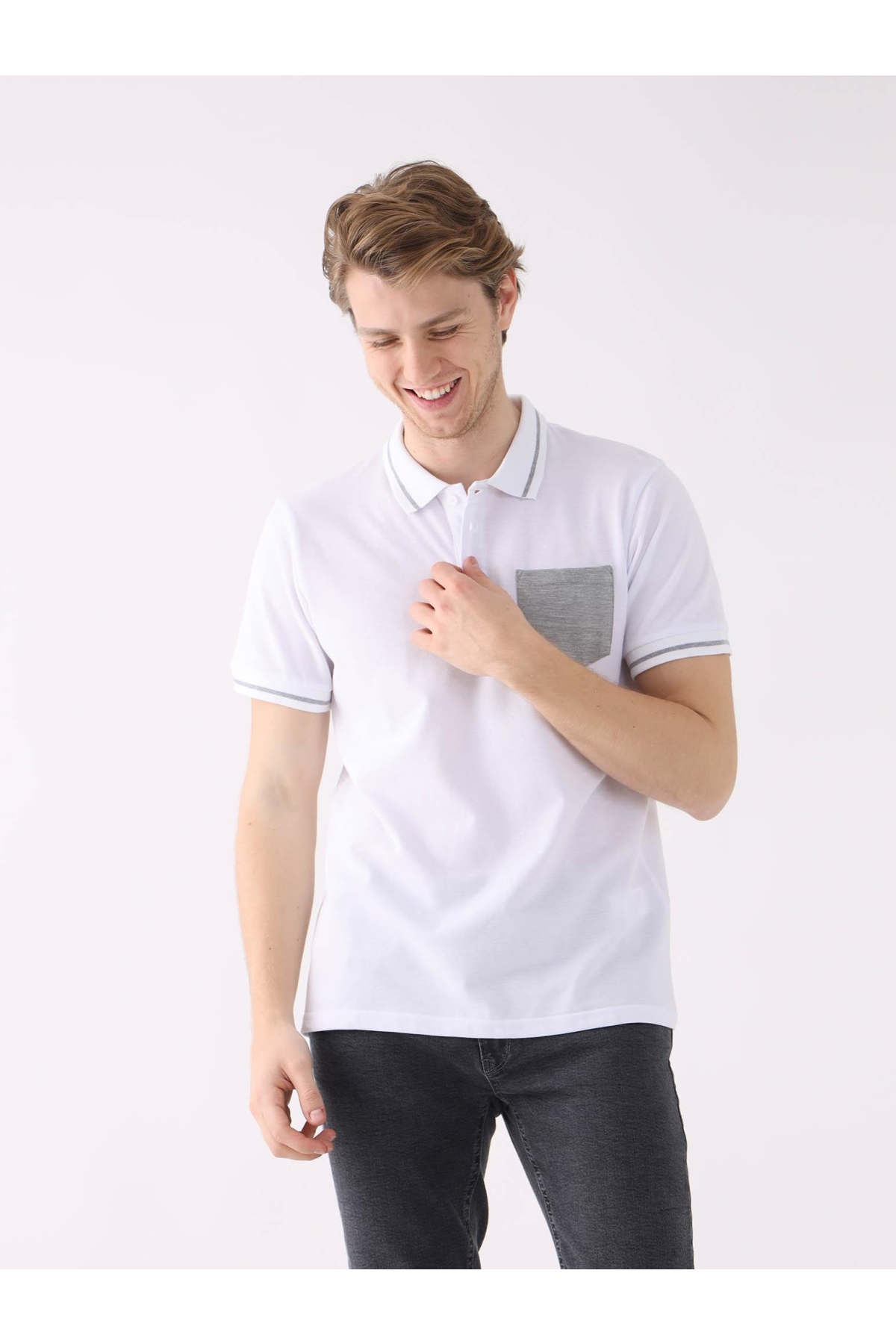 Beyaz Erkek Slim Fit Düz  Polo Yaka Tshirt - 82801