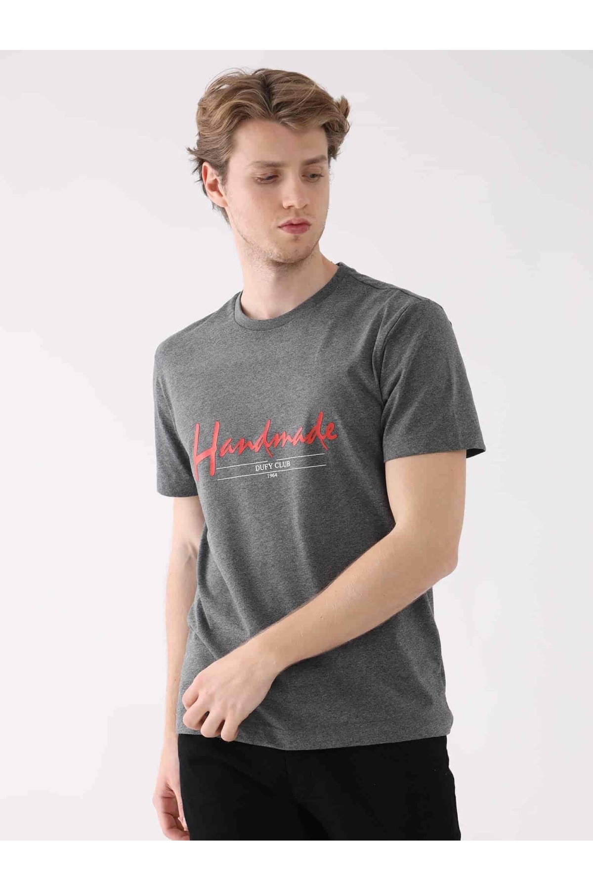 Antrasit Melanj Erkek Regular Fit Baskılı Casual O Yaka Tshirt - 94377