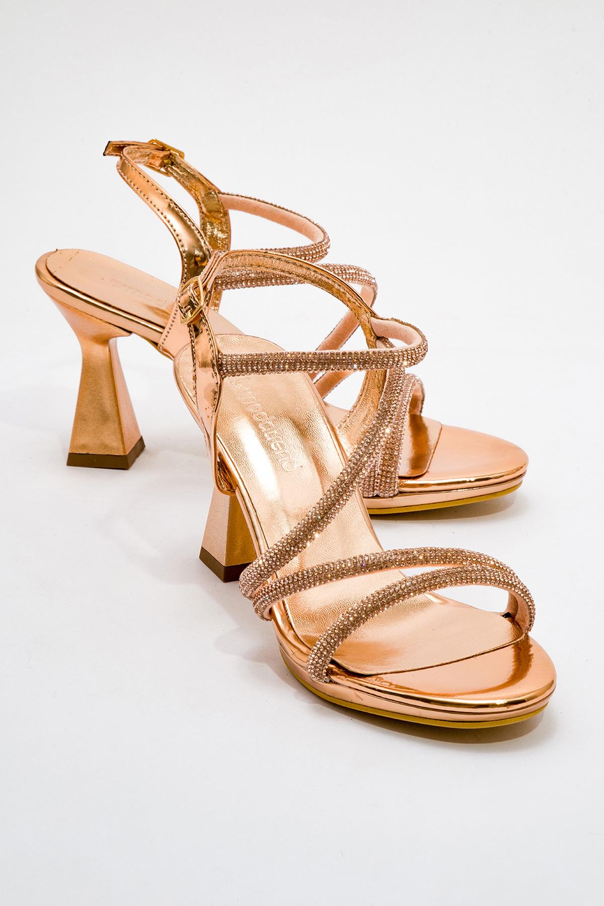 Çapraz Taşlı Kadın Topuklu Sandalet BAKIR AYNA - Görsel 2