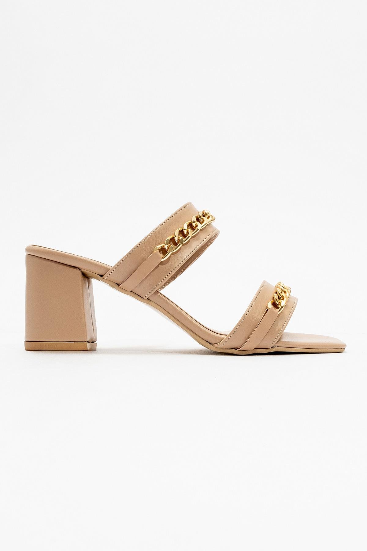 Kadın Zincirli Topuklu Terlik NUDE CİLT - Görsel 2