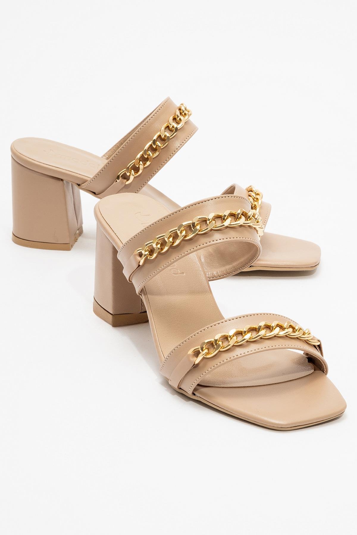 Kadın Zincirli Topuklu Terlik NUDE CİLT - Görsel 3
