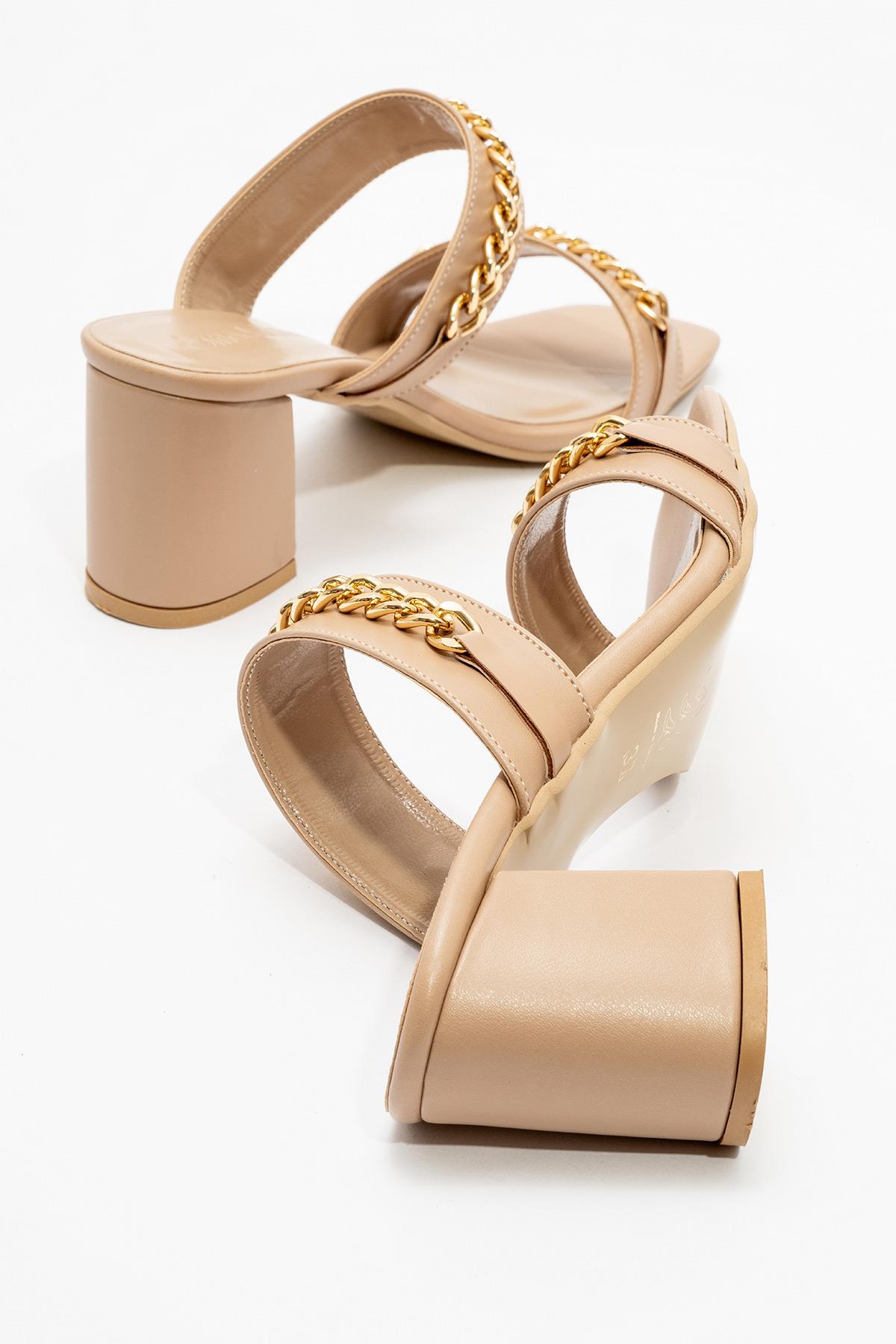 Kadın Zincirli Topuklu Terlik NUDE CİLT - Görsel 5