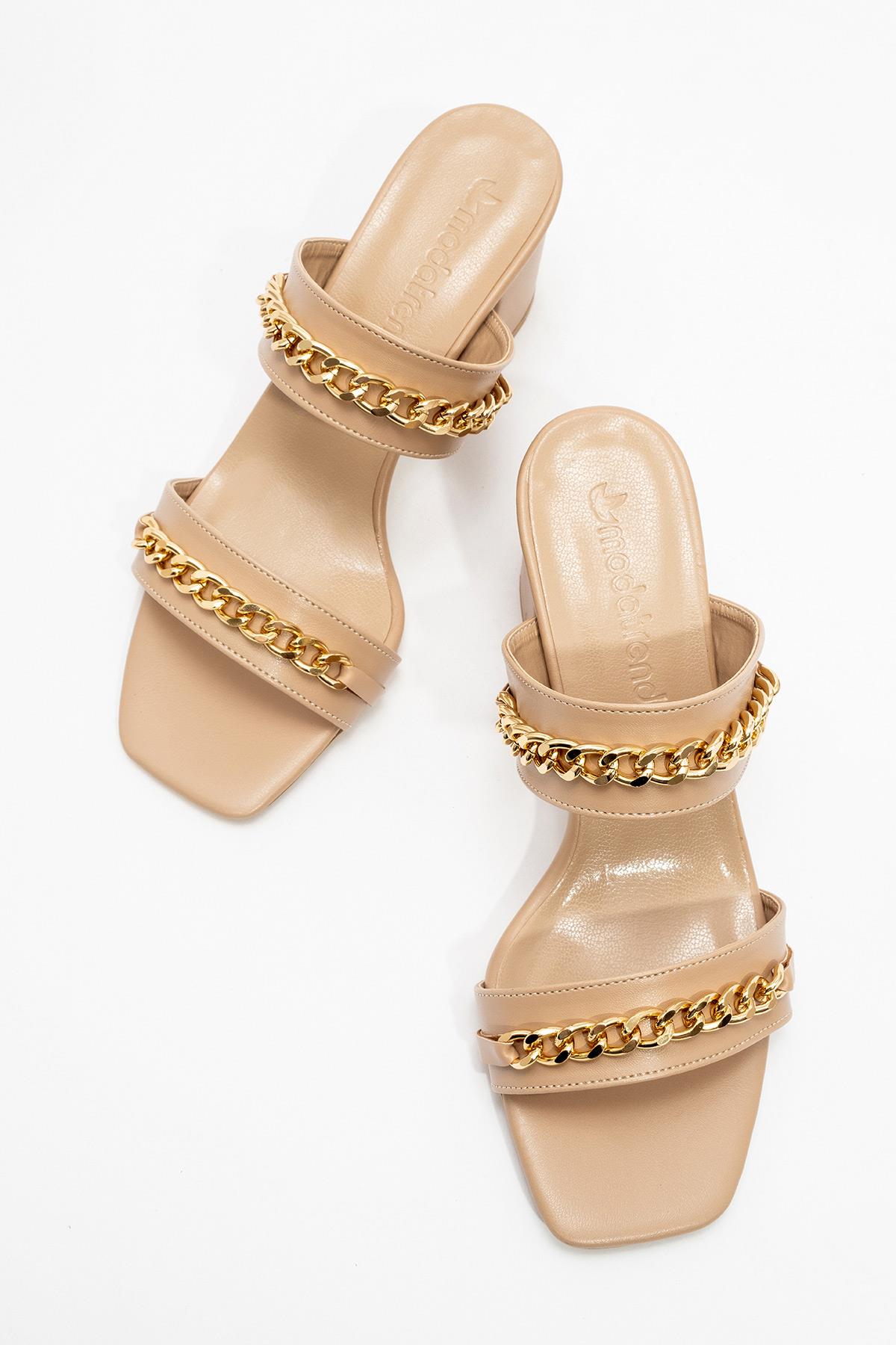 Kadın Zincirli Topuklu Terlik NUDE CİLT - Görsel 6