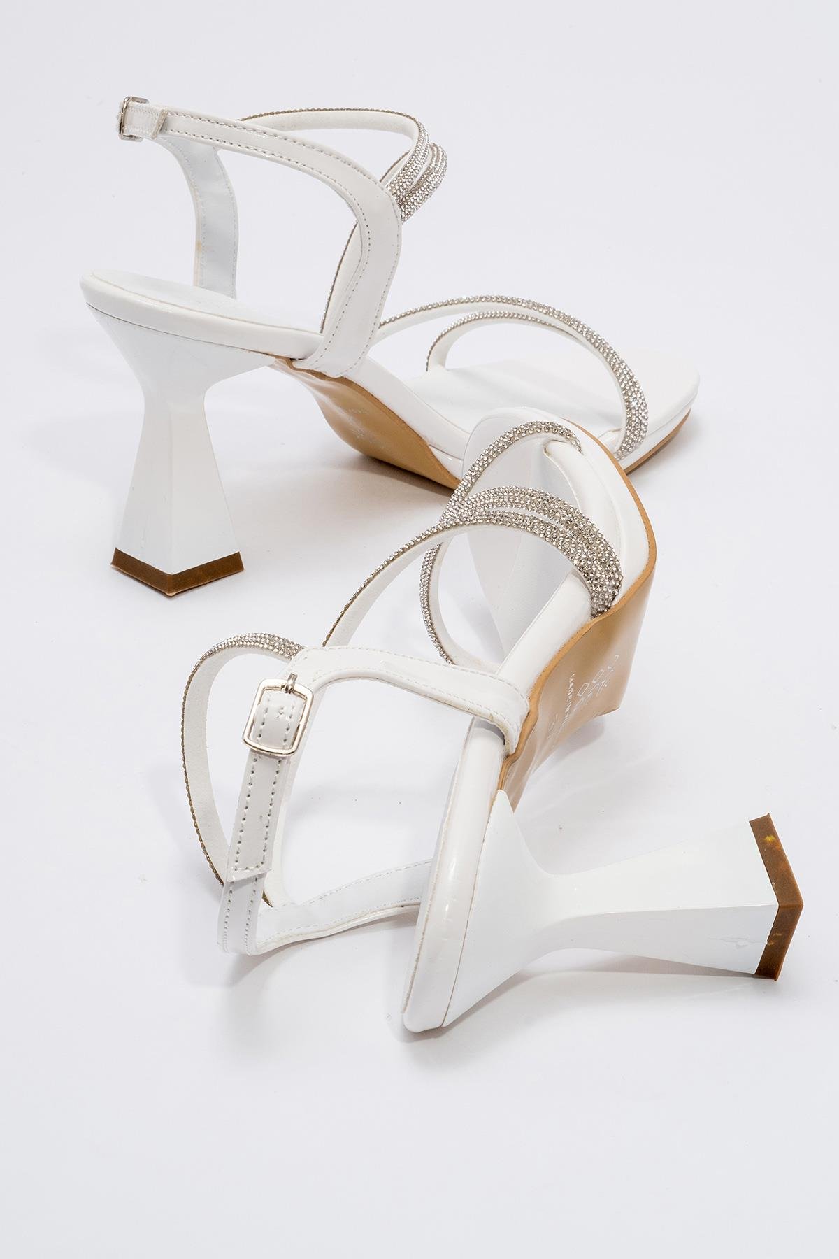 Çapraz Taşlı Kadın Topuklu Sandalet BEYAZ RUGAN - Görsel 5
