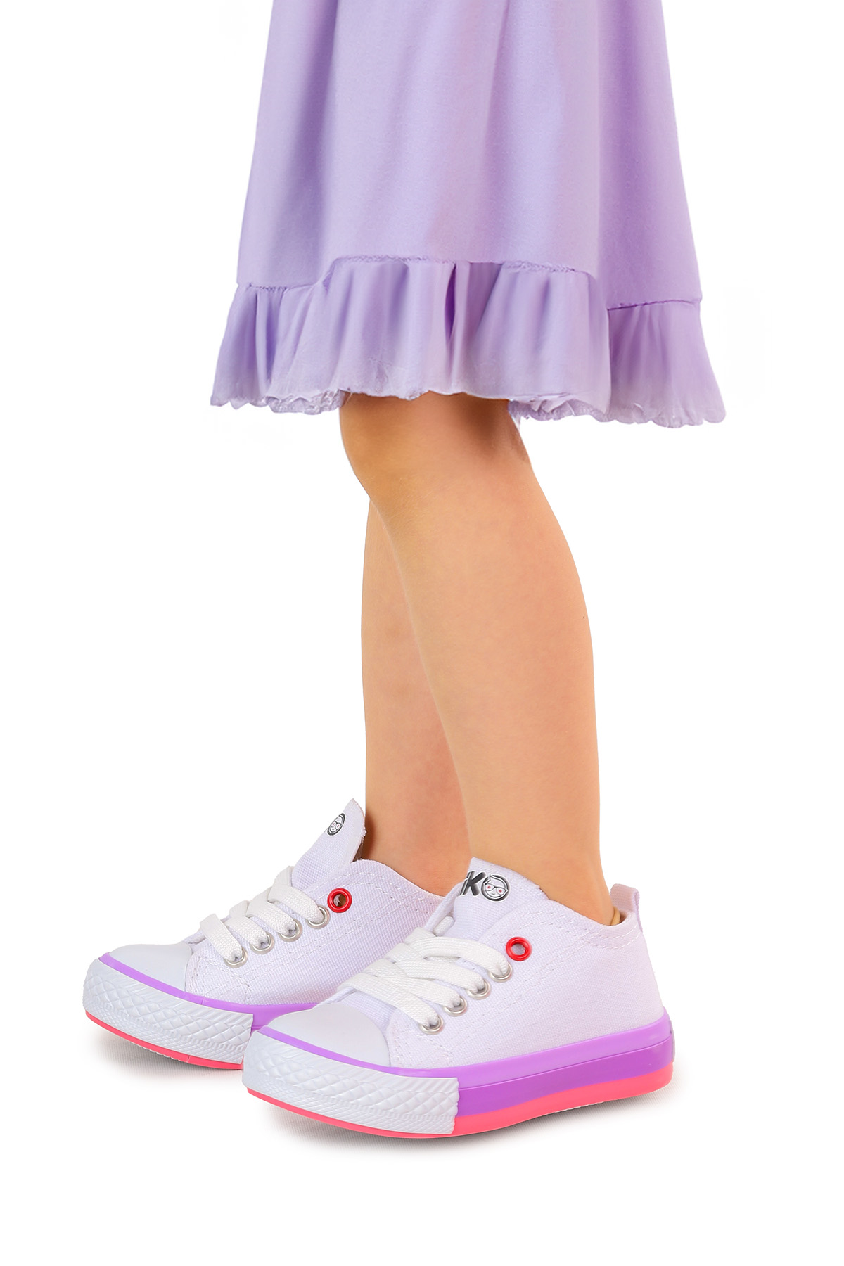 Tinna Bağcıklı Kız Bebek Keten Spor Ayakkabı Beyaz - Pembe - Görsel 3