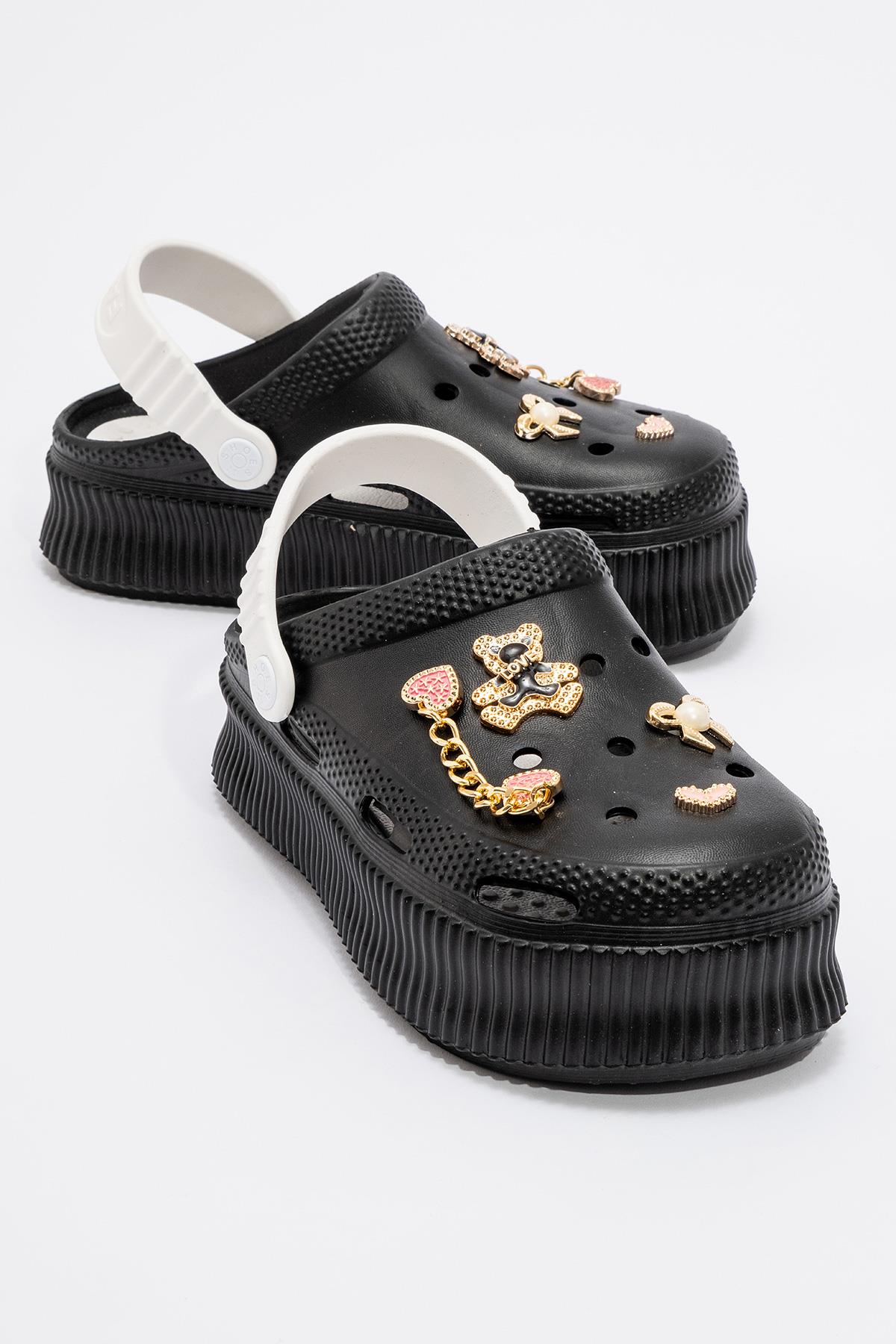 Kadın Düz Terlik SİYAH BEYAZ - Görsel 2