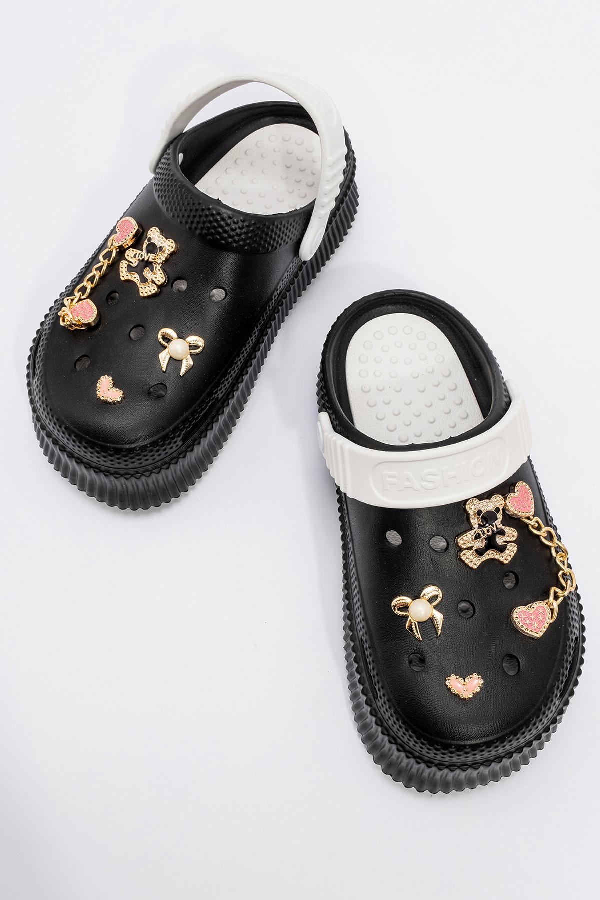 Kadın Düz Terlik SİYAH BEYAZ - Görsel 4