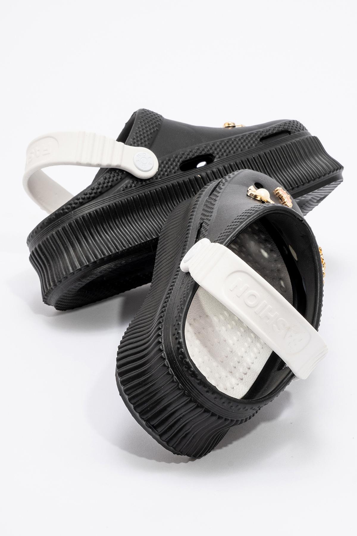 Kadın Düz Terlik SİYAH BEYAZ - Görsel 5