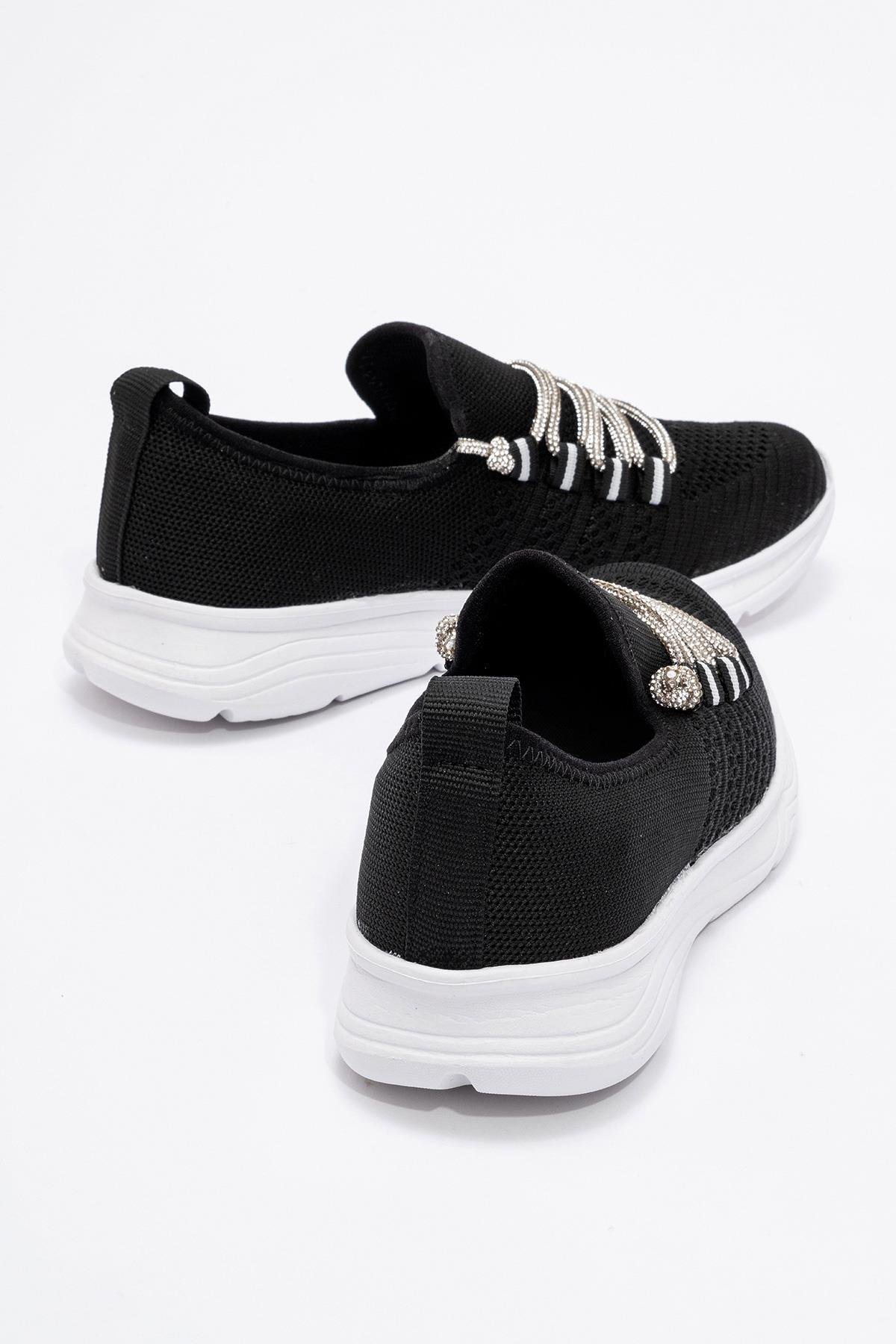 Kadın Taşlı Triko Ayakkabı SİYAH BEYAZ - Görsel 5