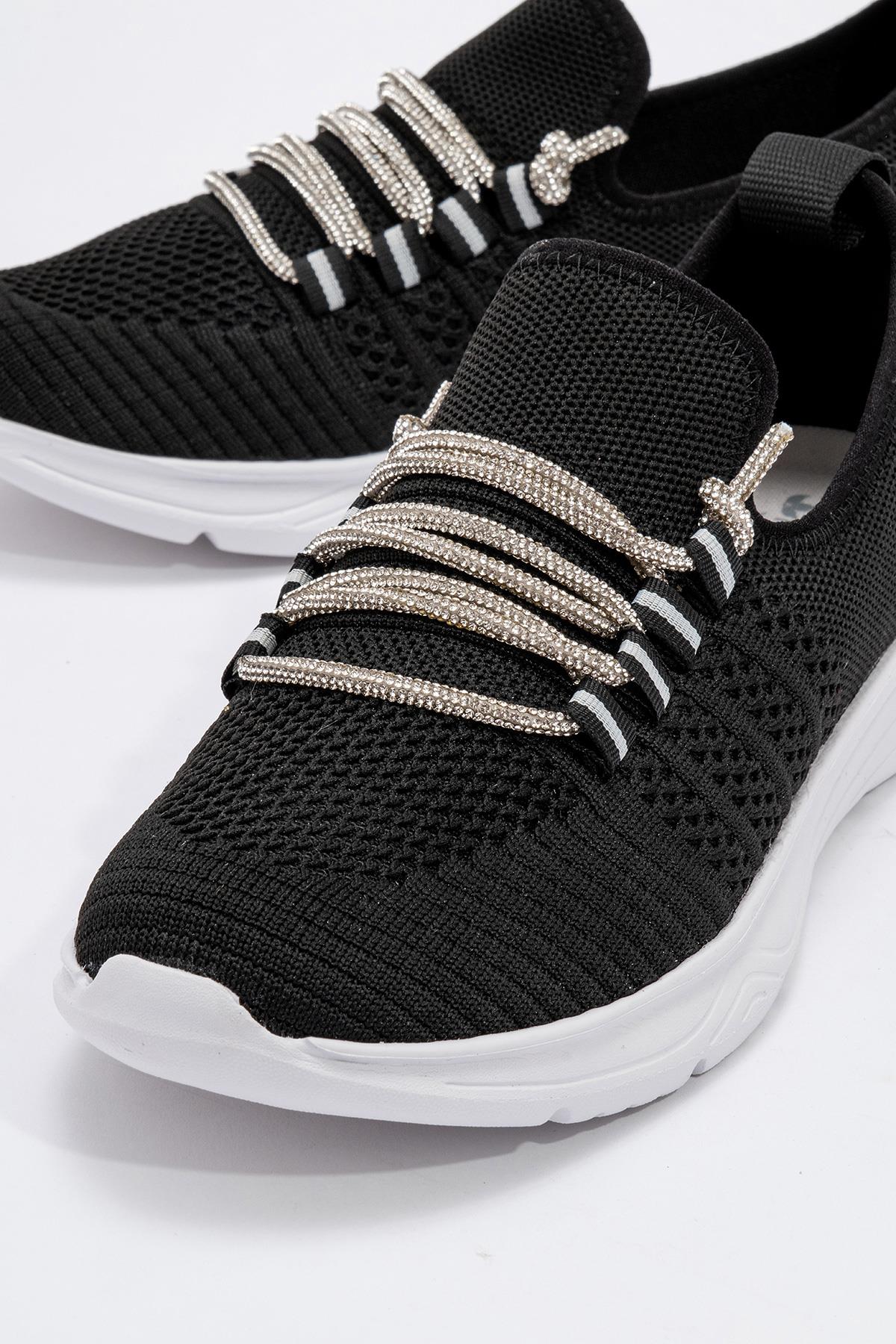Kadın Taşlı Triko Ayakkabı SİYAH BEYAZ - Görsel 6