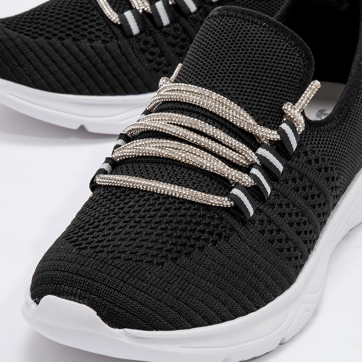 Kadın Taşlı Triko Ayakkabı SİYAH BEYAZ - Görsel 7