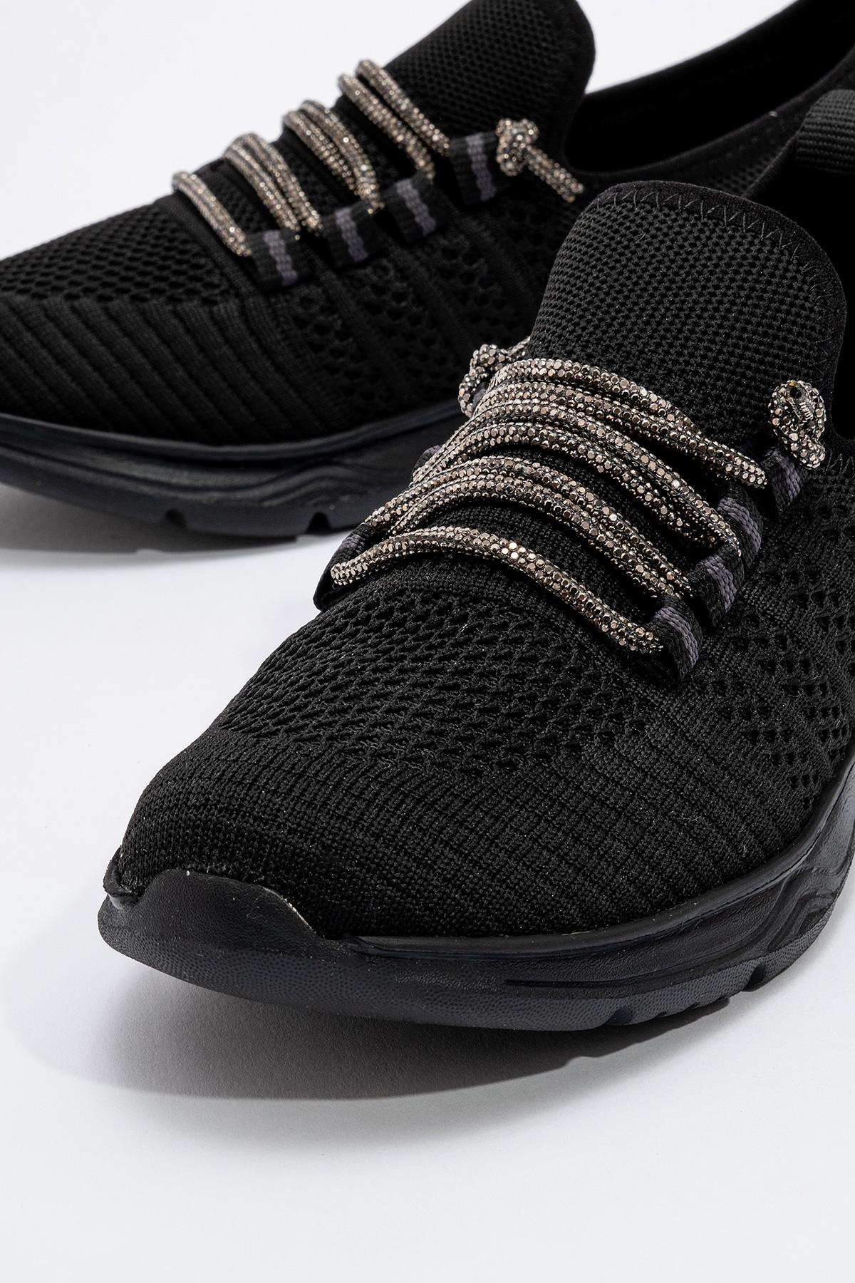 Kadın Taşlı Triko Ayakkabı SİYAH SİYAH - Görsel 4