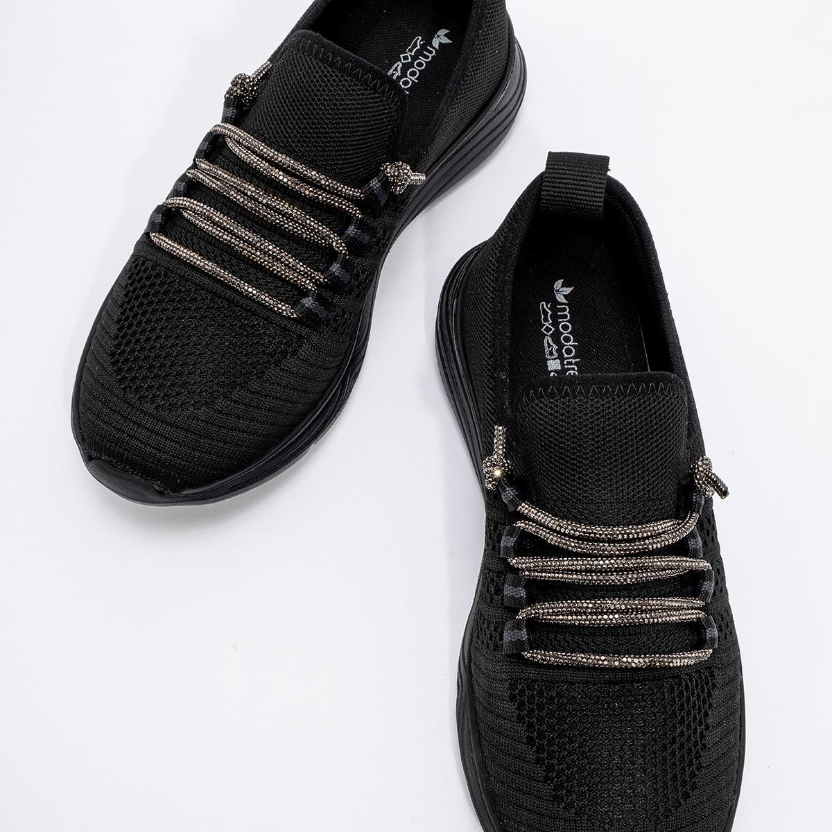 Kadın Taşlı Triko Ayakkabı SİYAH SİYAH - Görsel 7