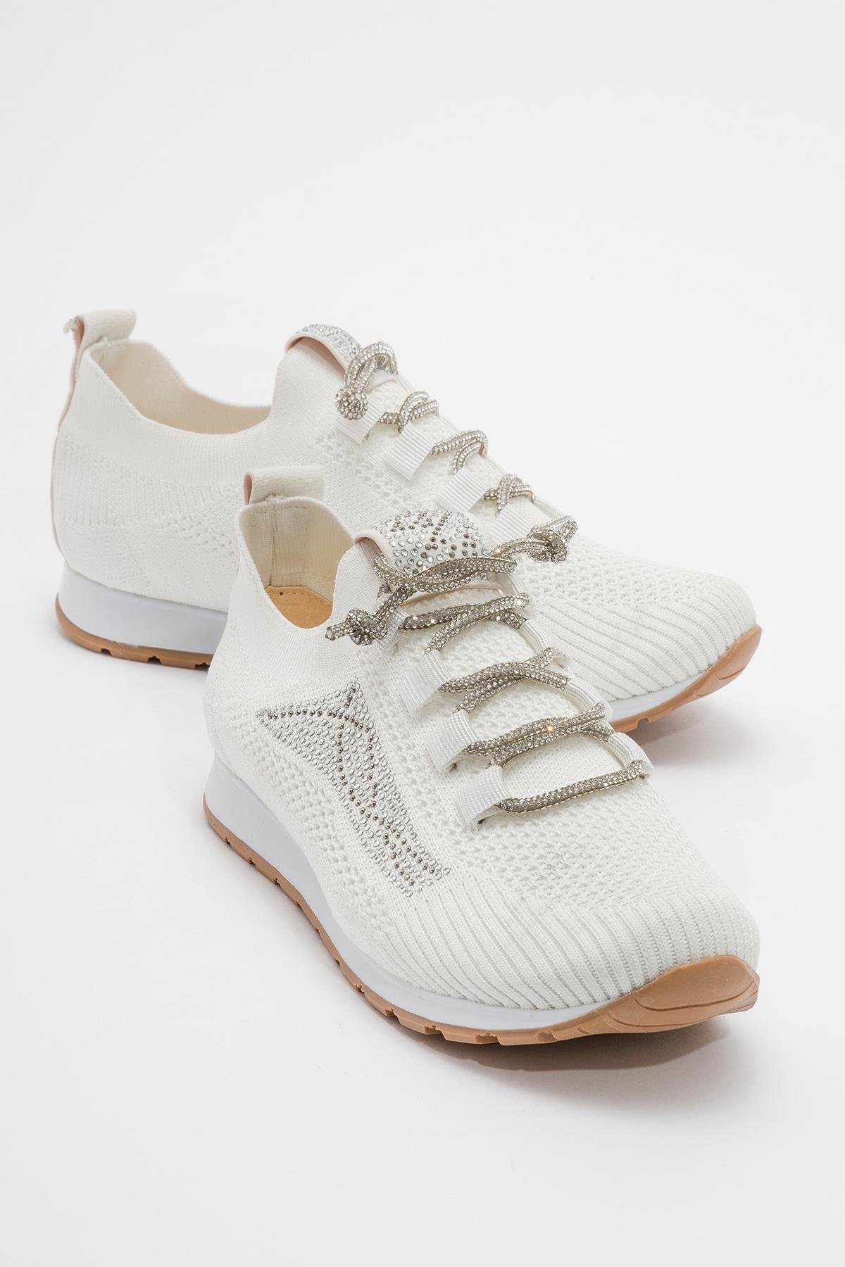 Kaydırmaz Taban Taşlı Kadın Babet BEYAZ - Görsel 2