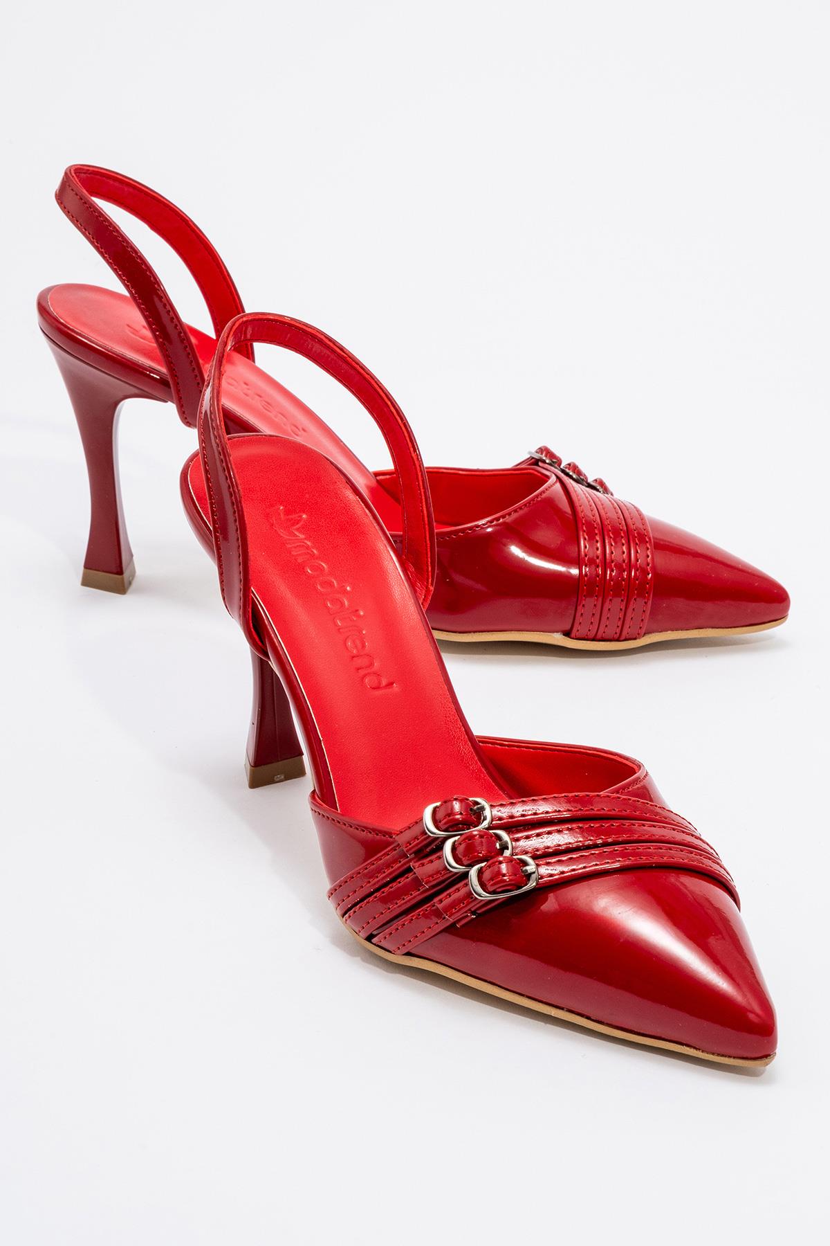 Kadın 3 Tokalı Topuklu Ayakkabı KIRMIZI RUGAN - Görsel 3