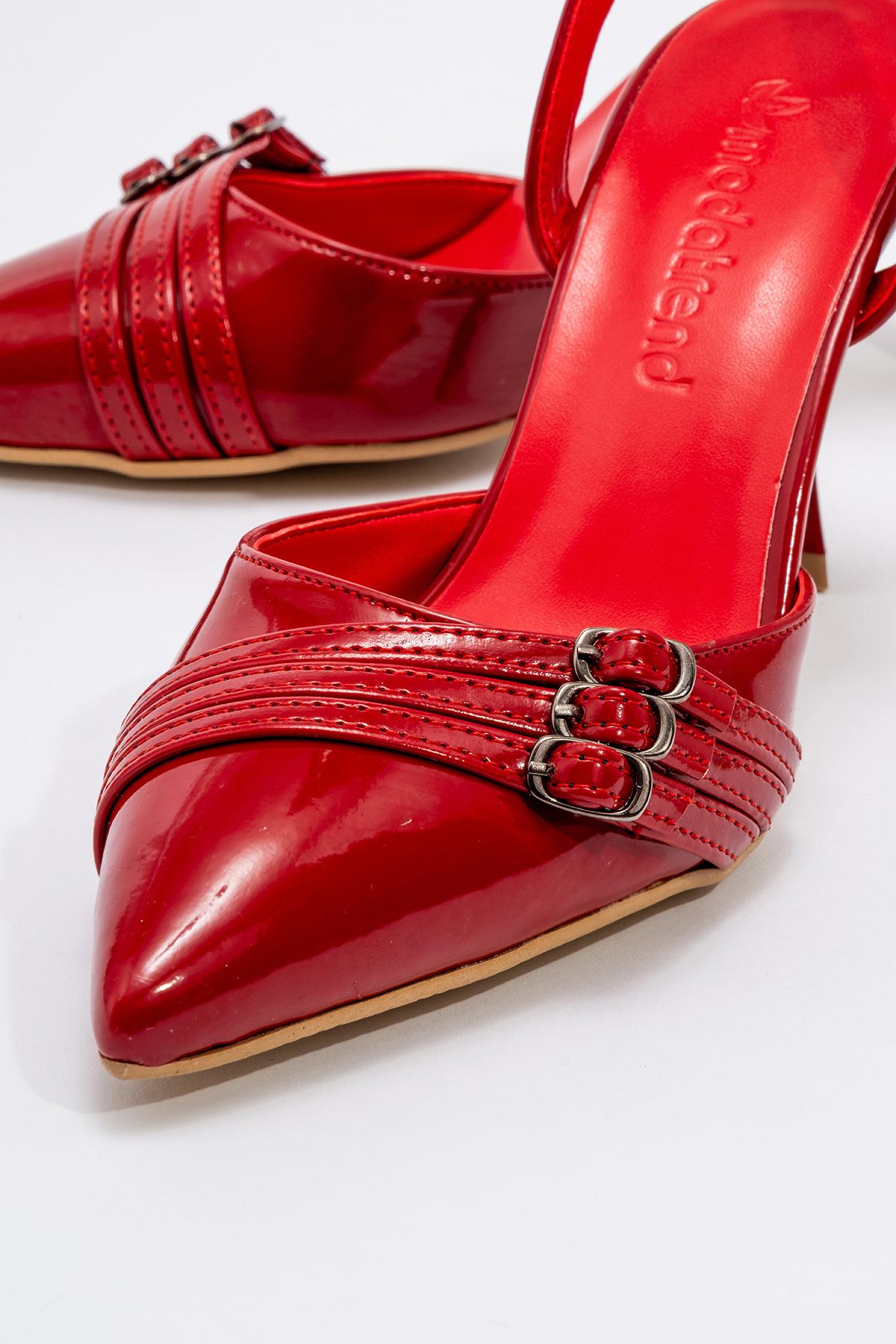 Kadın 3 Tokalı Topuklu Ayakkabı KIRMIZI RUGAN - Görsel 4
