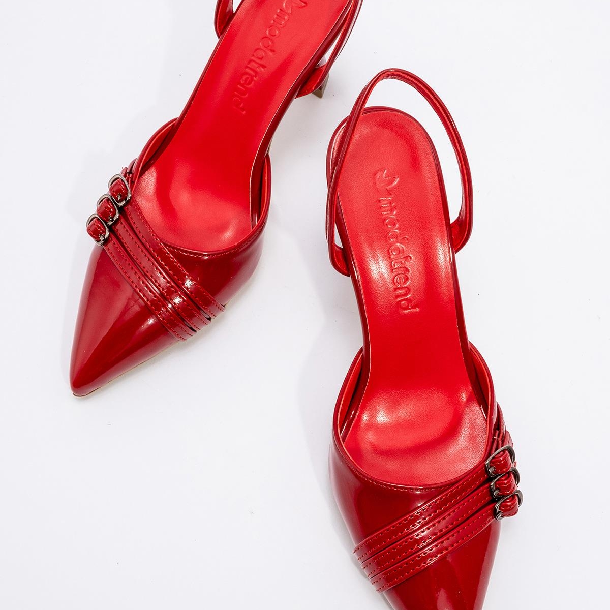 Kadın 3 Tokalı Topuklu Ayakkabı KIRMIZI RUGAN - Görsel 7