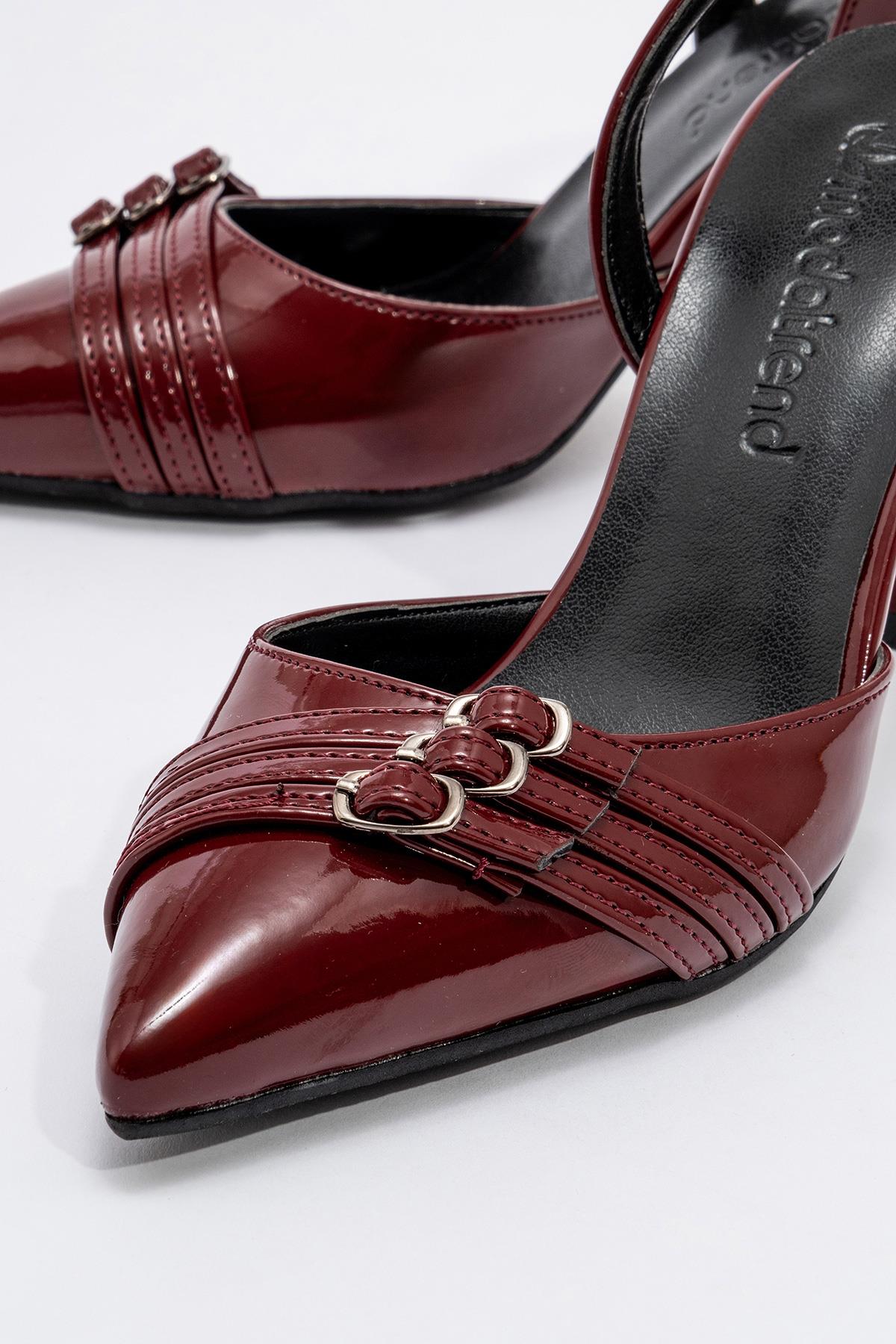 Kadın 3 Tokalı Topuklu Ayakkabı BORDO RUGAN - Görsel 4