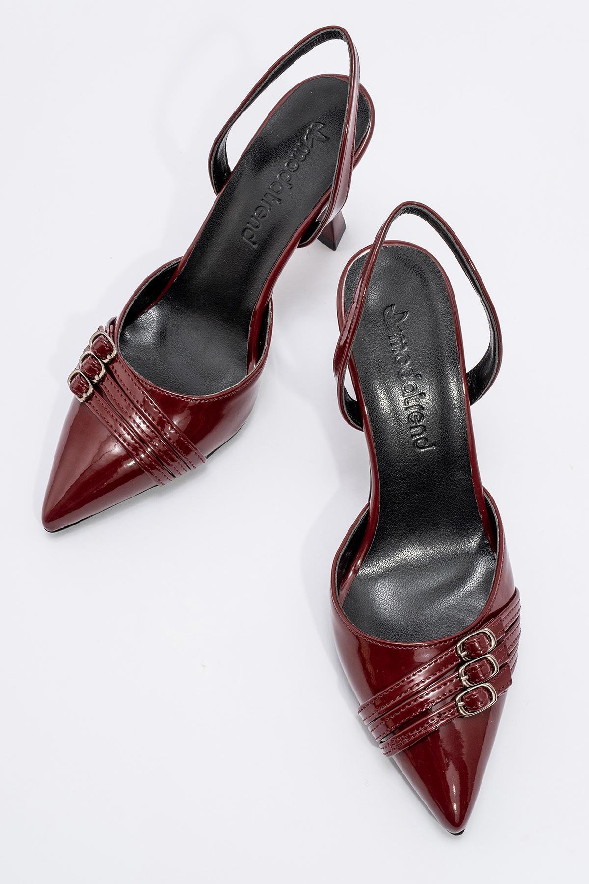 Kadın 3 Tokalı Topuklu Ayakkabı BORDO RUGAN - Görsel 6