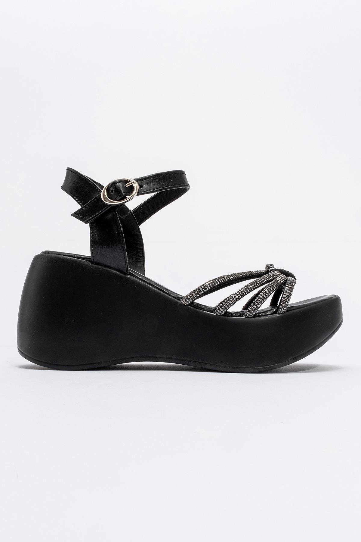 Kadın Biyeli Taşlı Sandalet SİYAH - Görsel 2