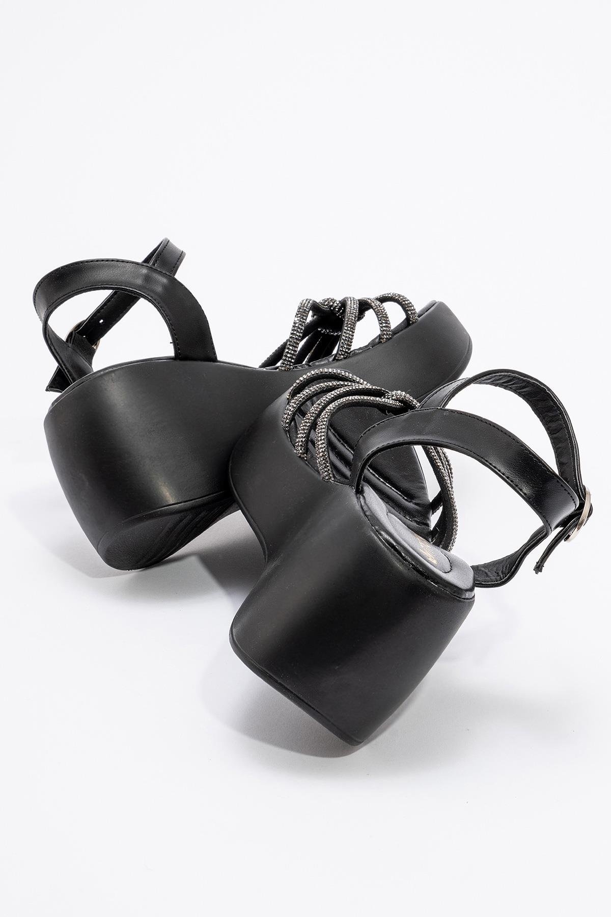 Kadın Biyeli Taşlı Sandalet SİYAH - Görsel 5