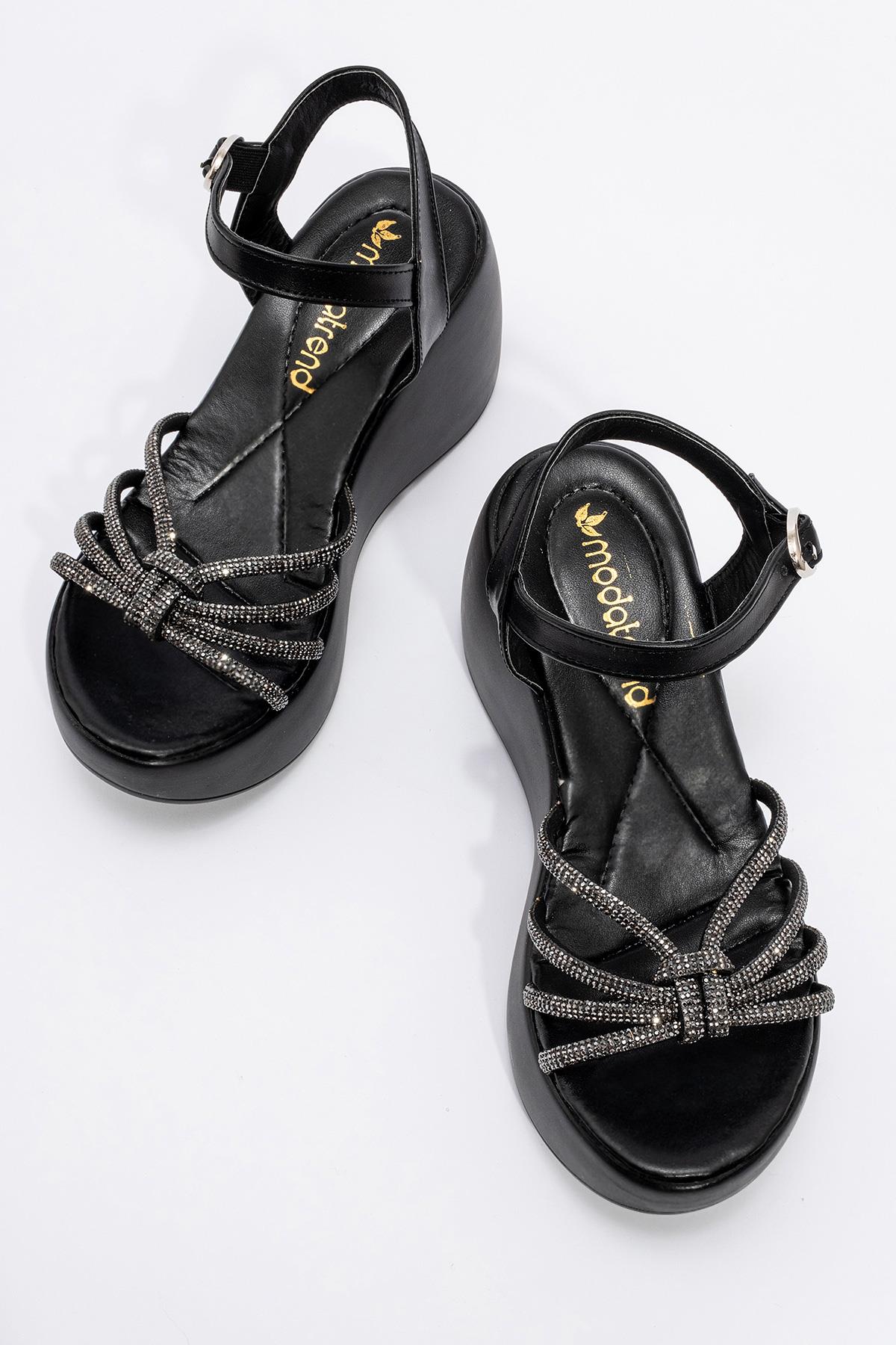 Kadın Biyeli Taşlı Sandalet SİYAH - Görsel 6