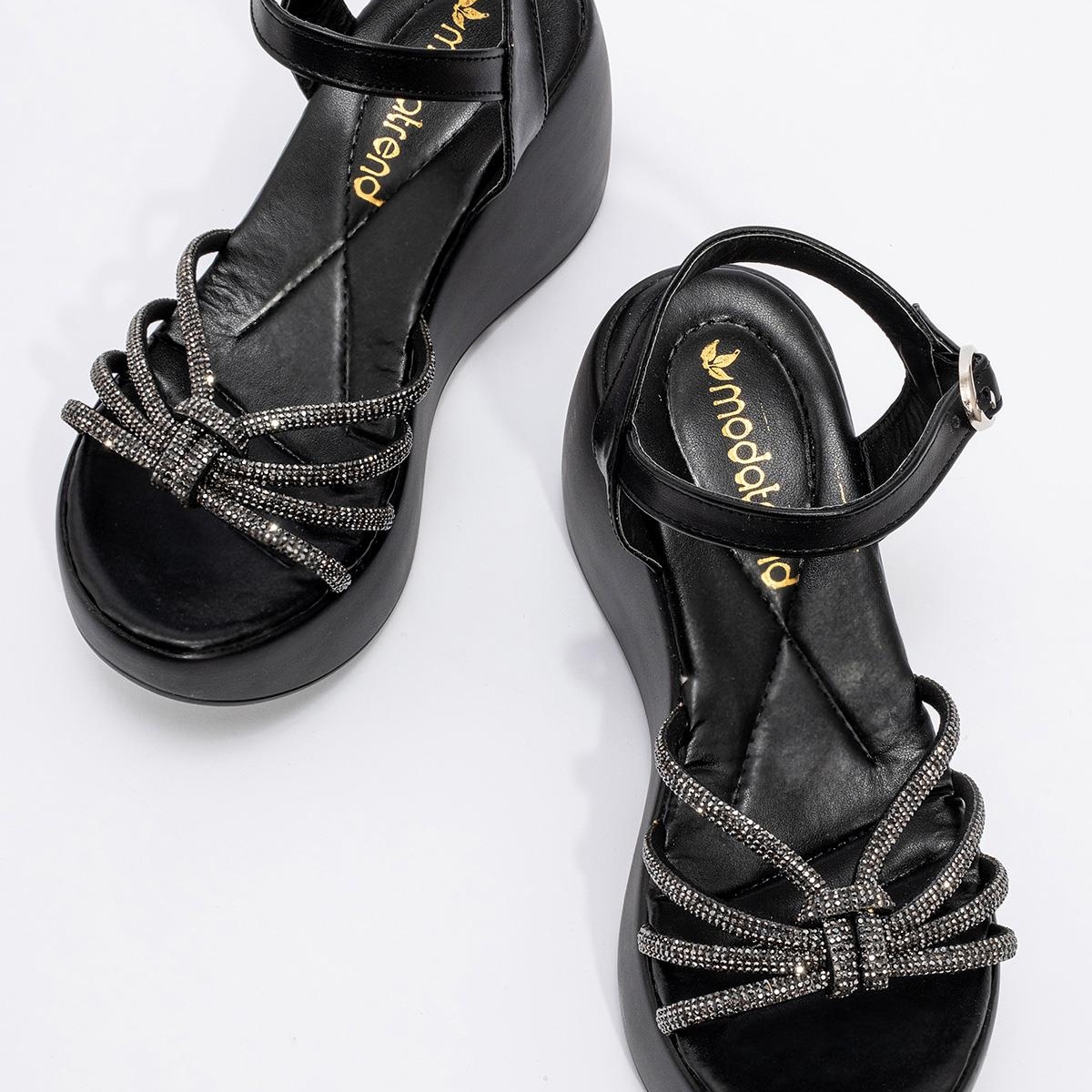 Kadın Biyeli Taşlı Sandalet SİYAH - Görsel 7