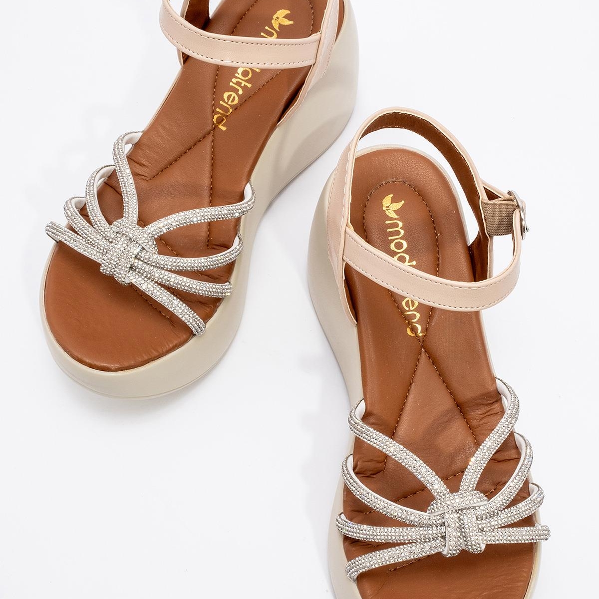 Kadın Biyeli Taşlı Sandalet BEJ - Görsel 8