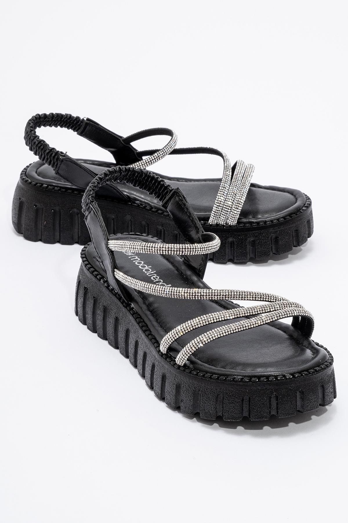 Kadın Taşlı Sandalet SİYAH - Görsel 3
