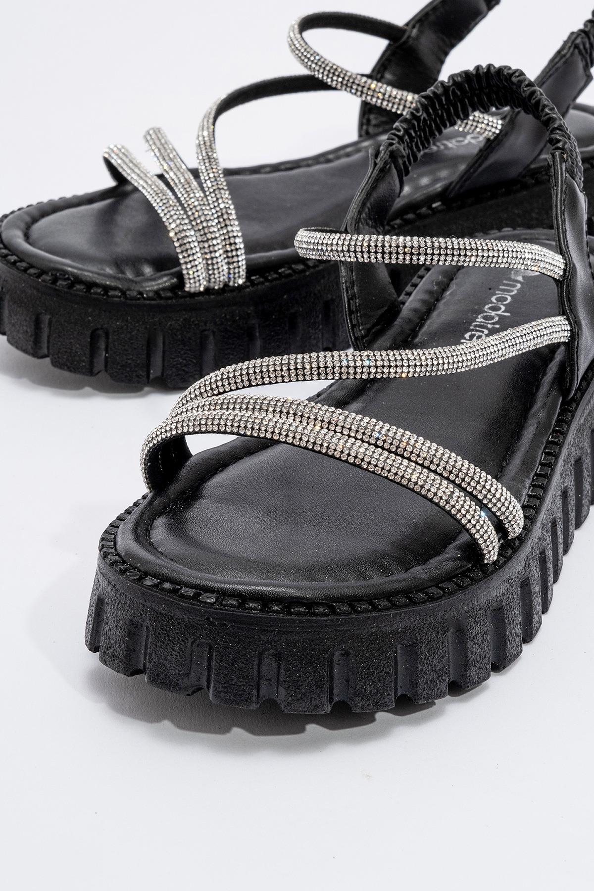 Kadın Taşlı Sandalet SİYAH - Görsel 4