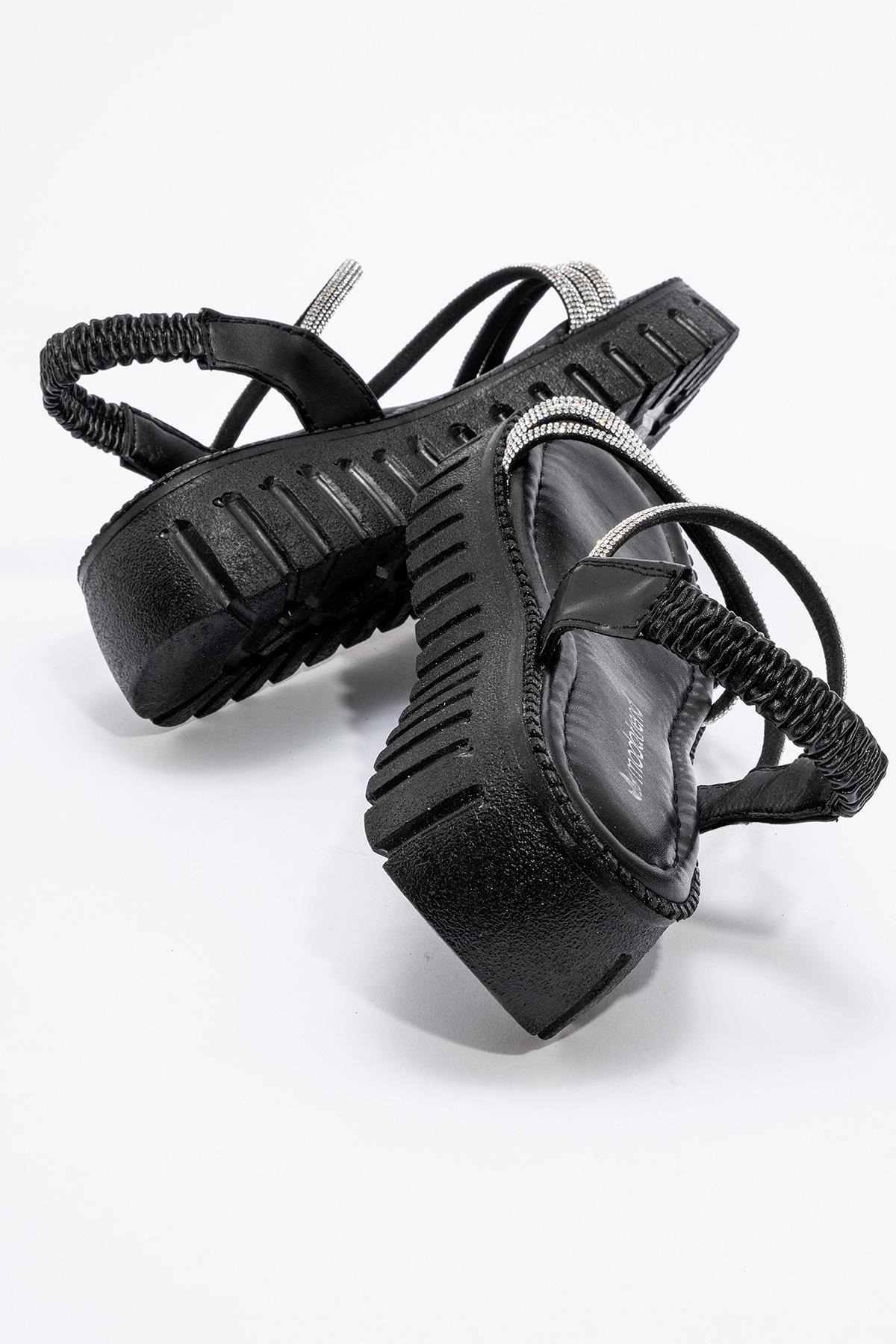 Kadın Taşlı Sandalet SİYAH - Görsel 5