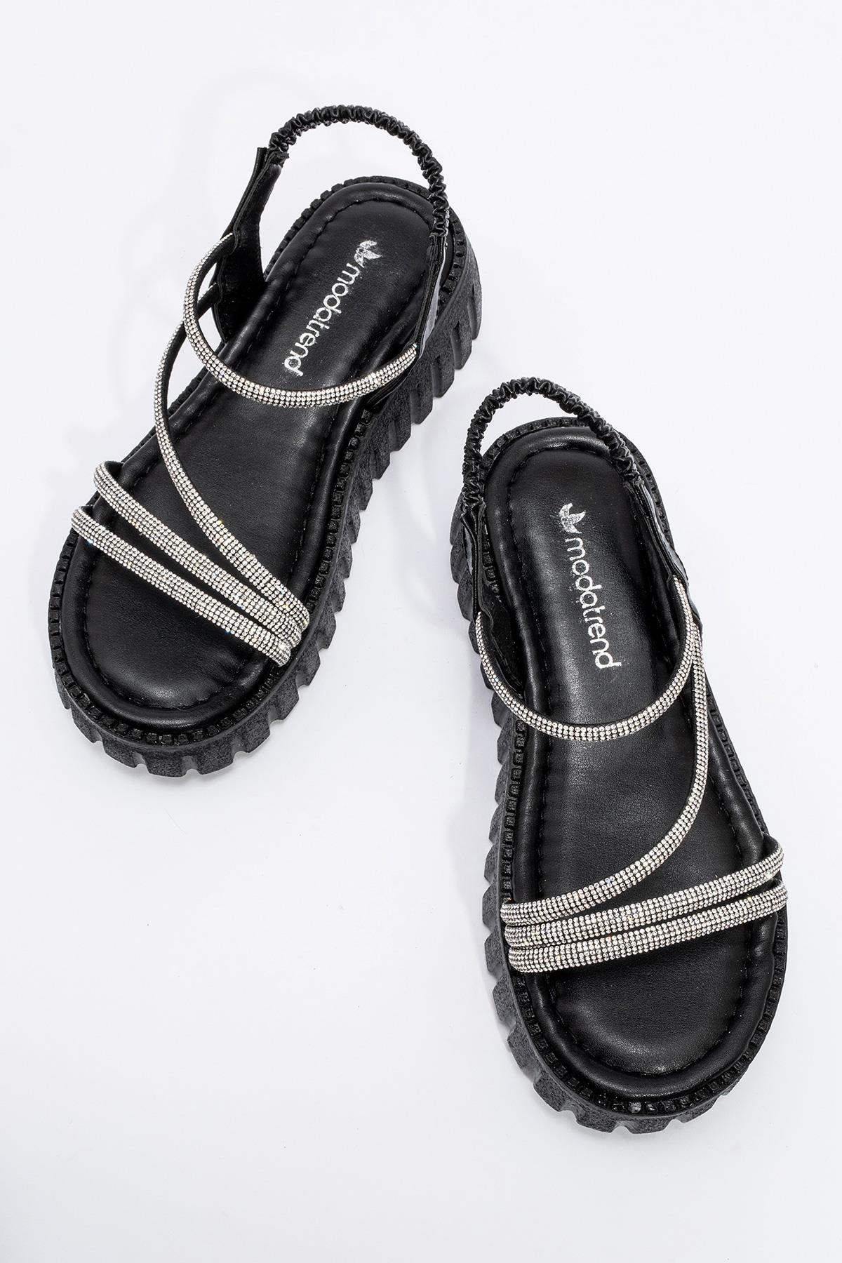 Kadın Taşlı Sandalet SİYAH - Görsel 6