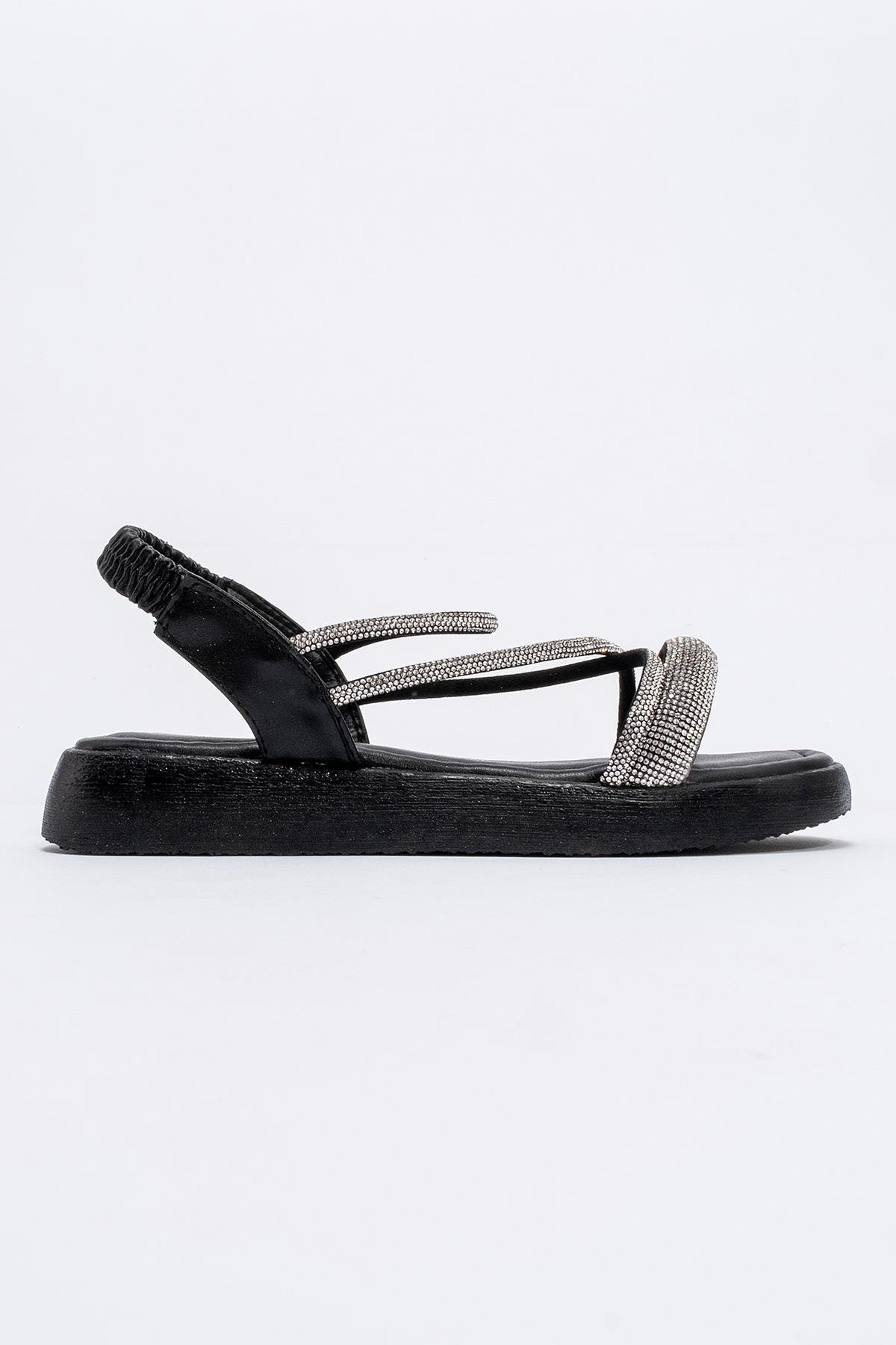 Kadın Kalın Taşlı Sandalet SİYAH - Görsel 2