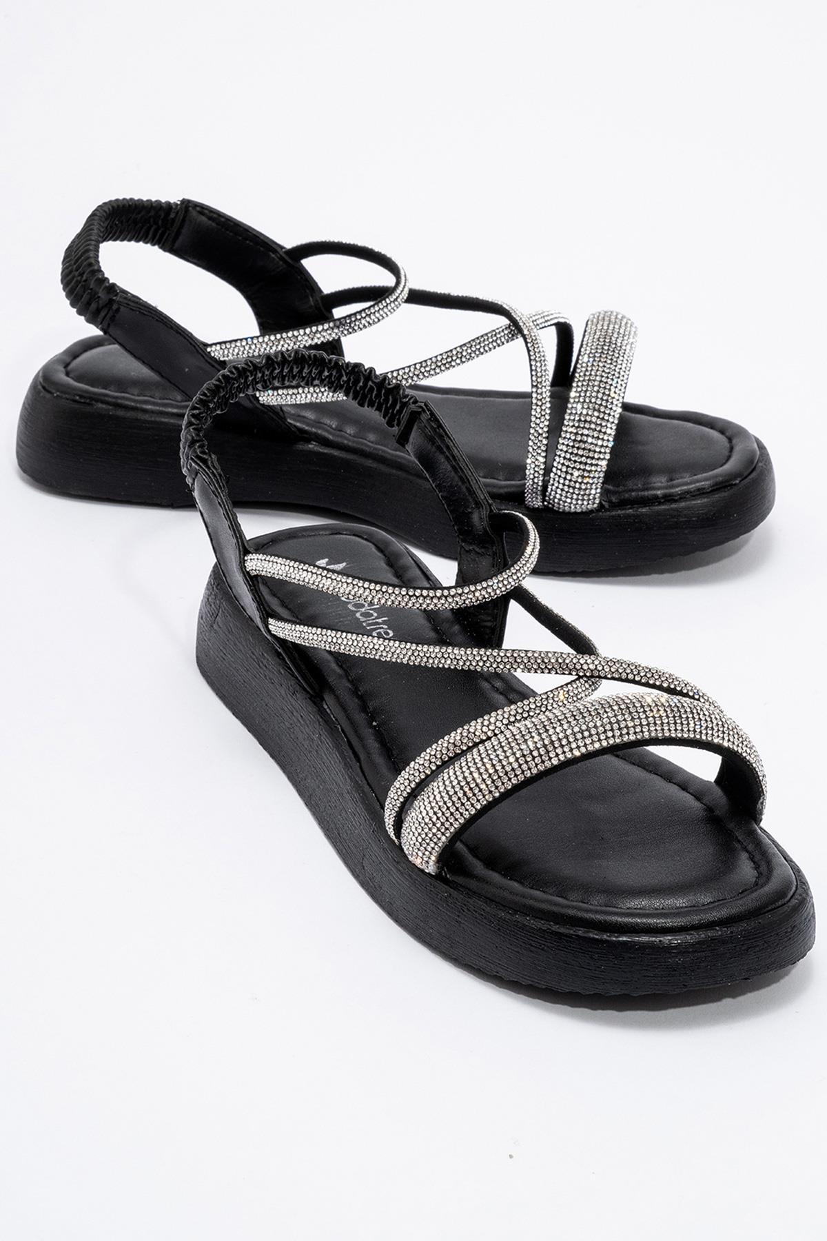 Kadın Kalın Taşlı Sandalet SİYAH - Görsel 3