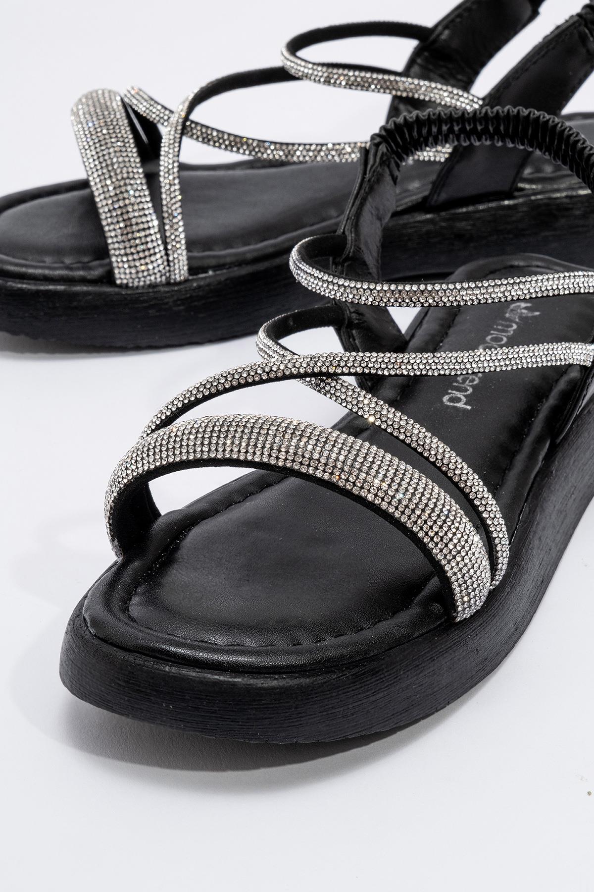 Kadın Kalın Taşlı Sandalet SİYAH - Görsel 4