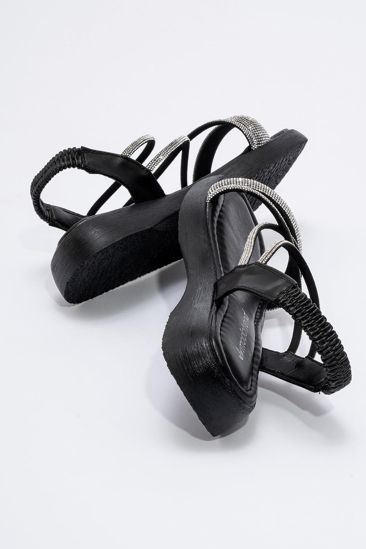 Kadın Kalın Taşlı Sandalet SİYAH - Görsel 5