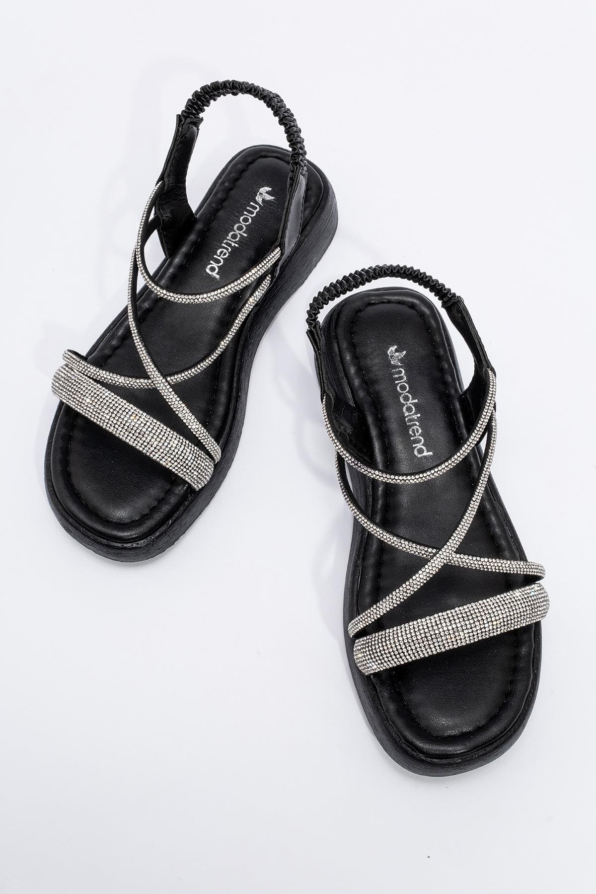 Kadın Kalın Taşlı Sandalet SİYAH - Görsel 6