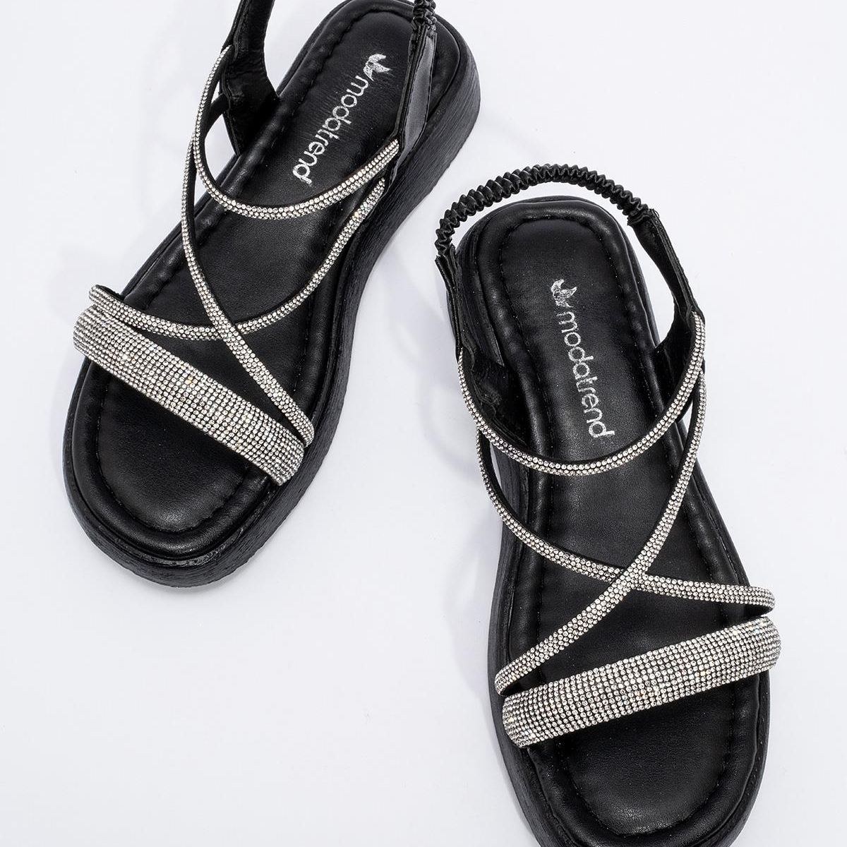 Kadın Kalın Taşlı Sandalet SİYAH - Görsel 8