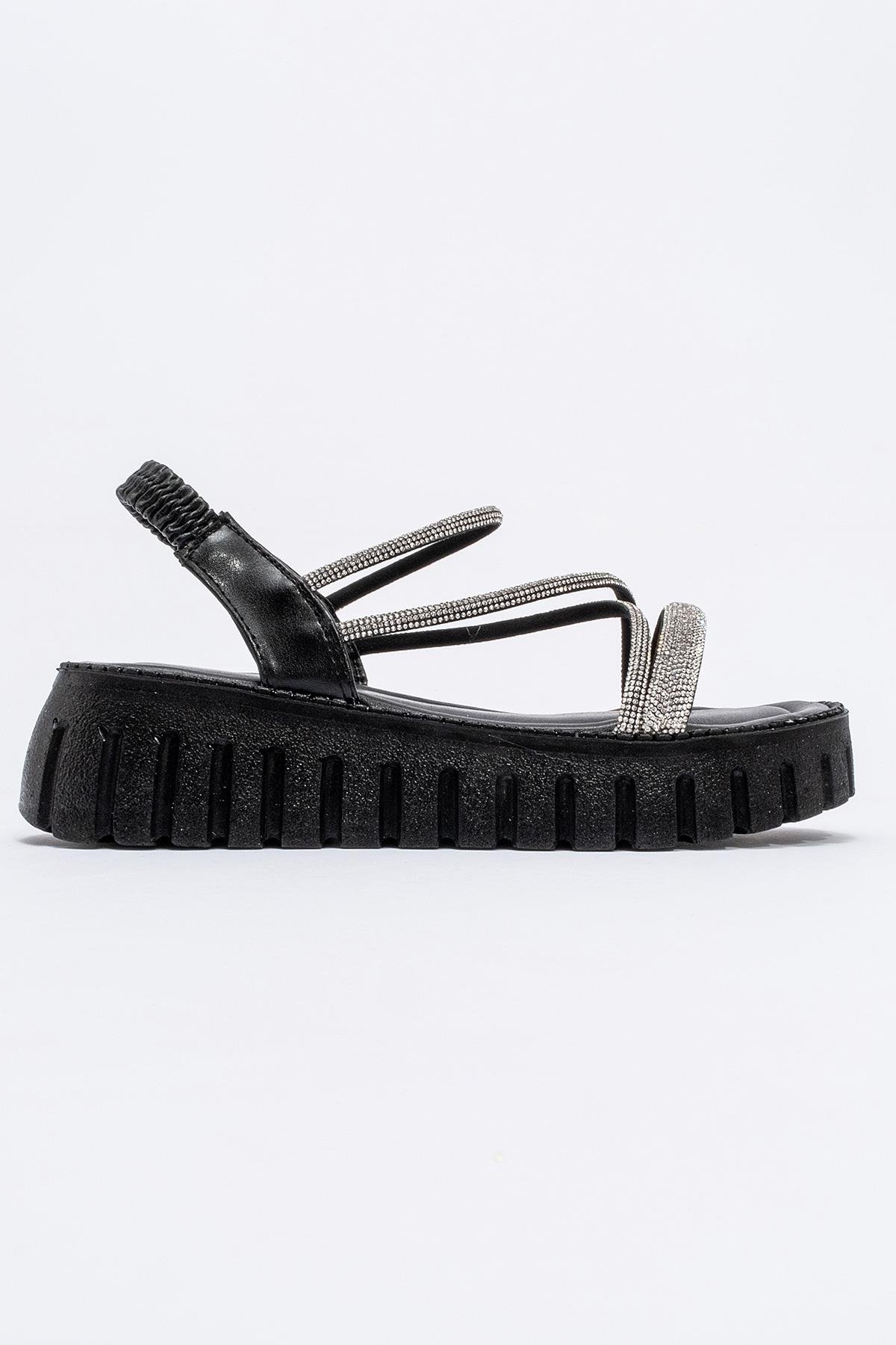 Kadın Taşlı Sandalet SİYAH - Görsel 2
