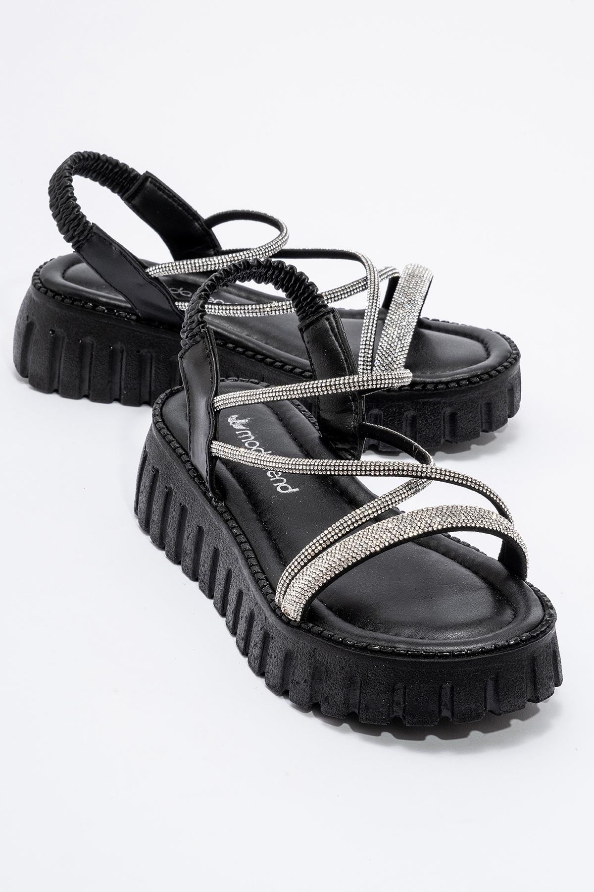 Kadın Taşlı Sandalet SİYAH - Görsel 3
