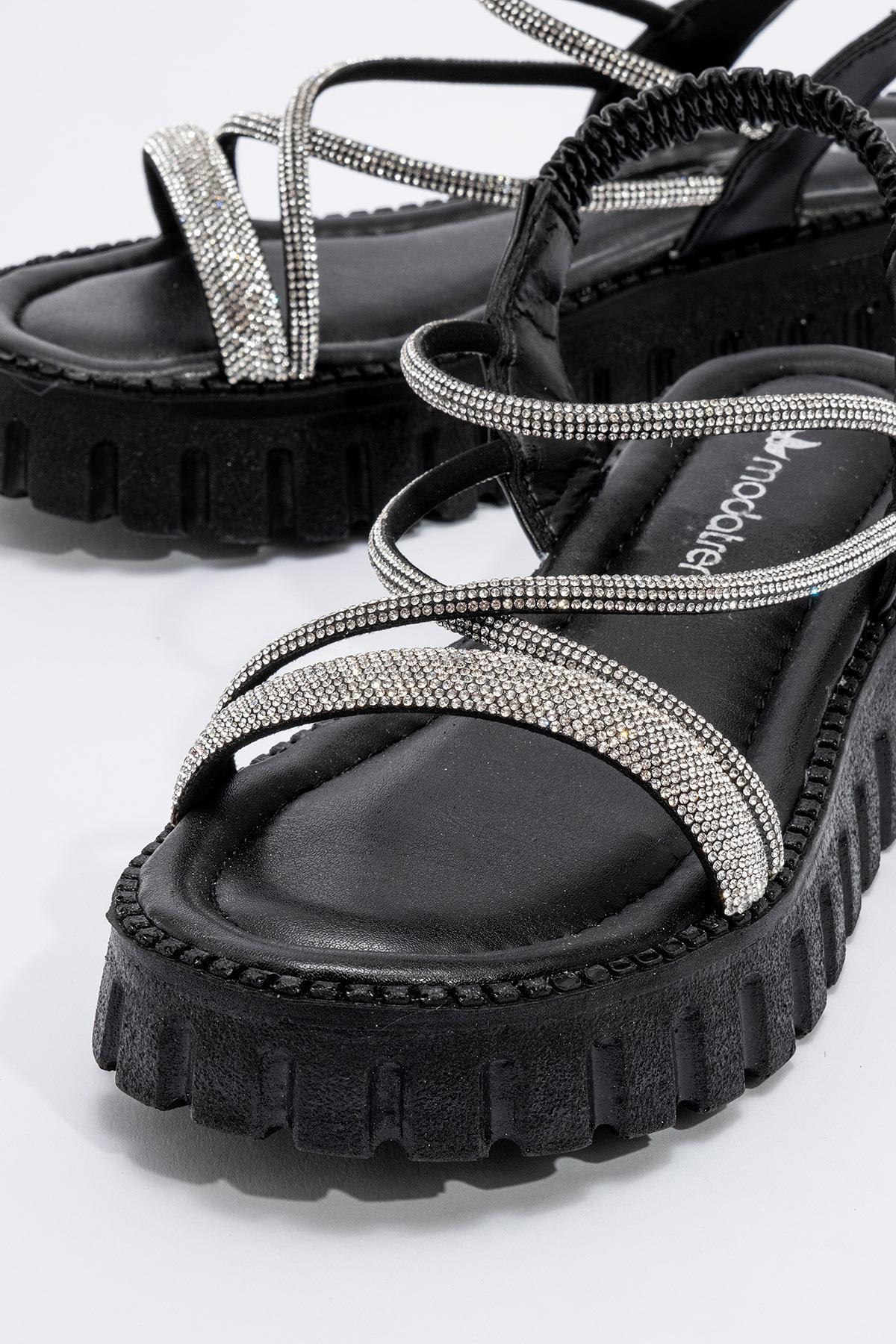 Kadın Taşlı Sandalet SİYAH - Görsel 4