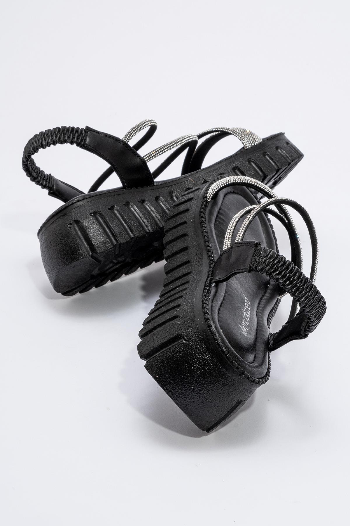 Kadın Taşlı Sandalet SİYAH - Görsel 5