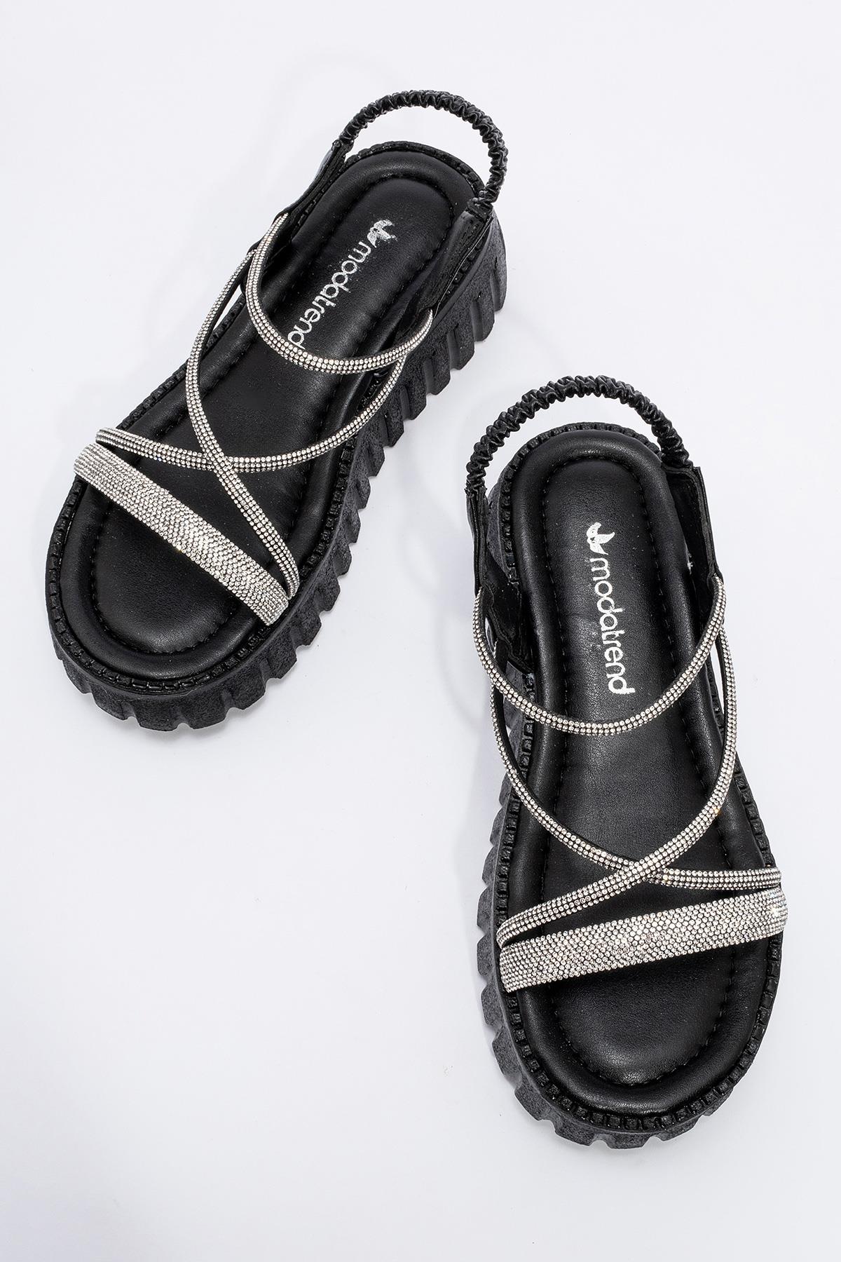 Kadın Taşlı Sandalet SİYAH - Görsel 6