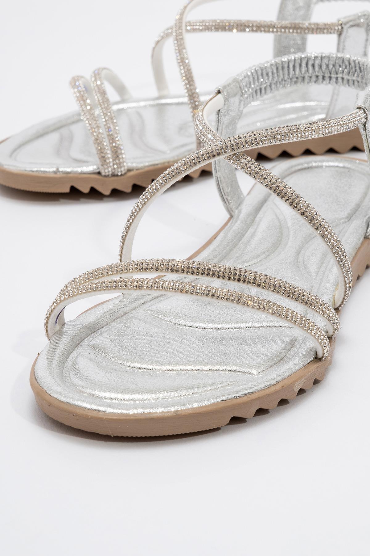 Kadın Çapraz Taşlı Sandalet GÜMÜŞ - Görsel 4