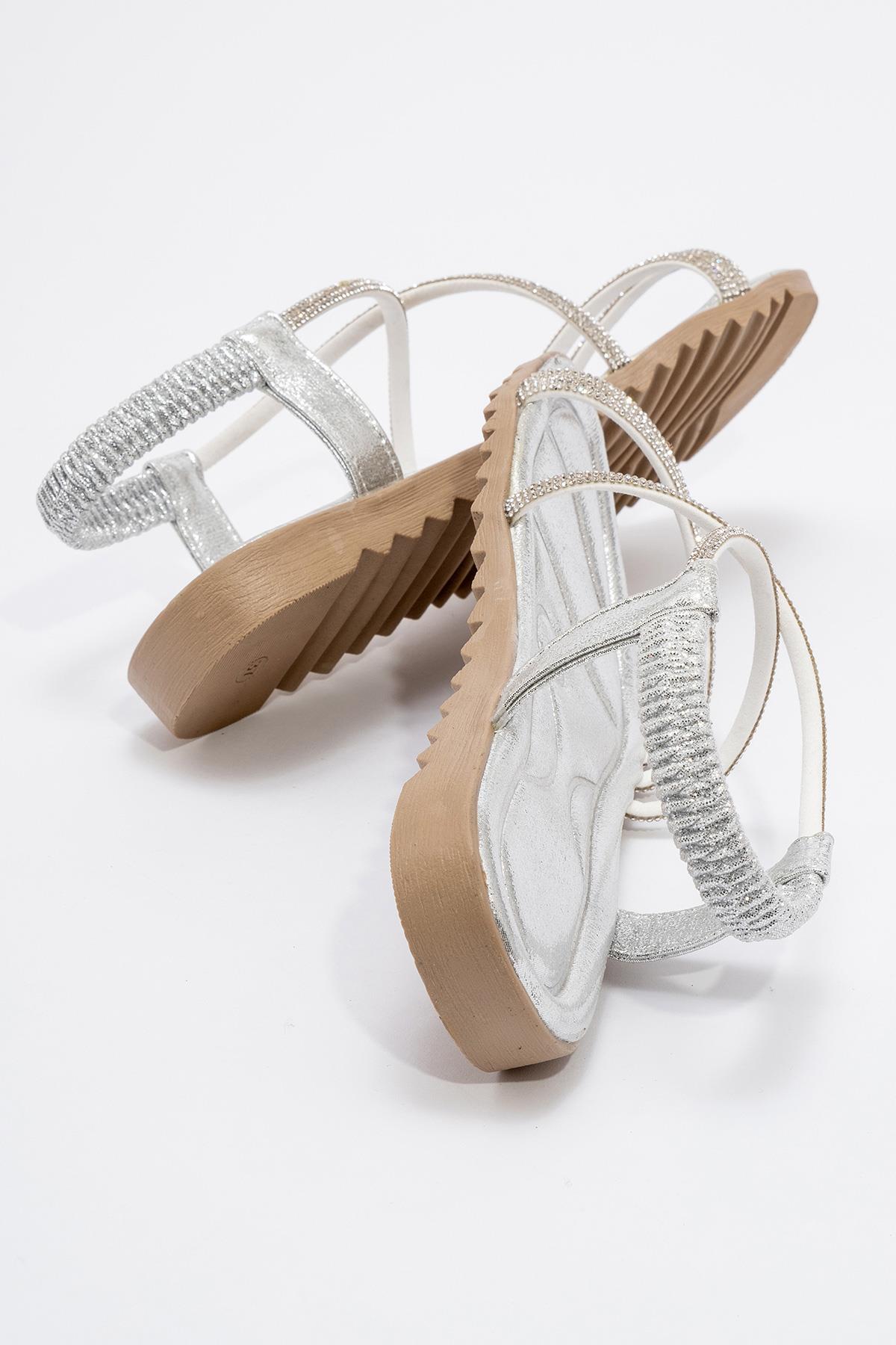 Kadın Çapraz Taşlı Sandalet GÜMÜŞ - Görsel 5