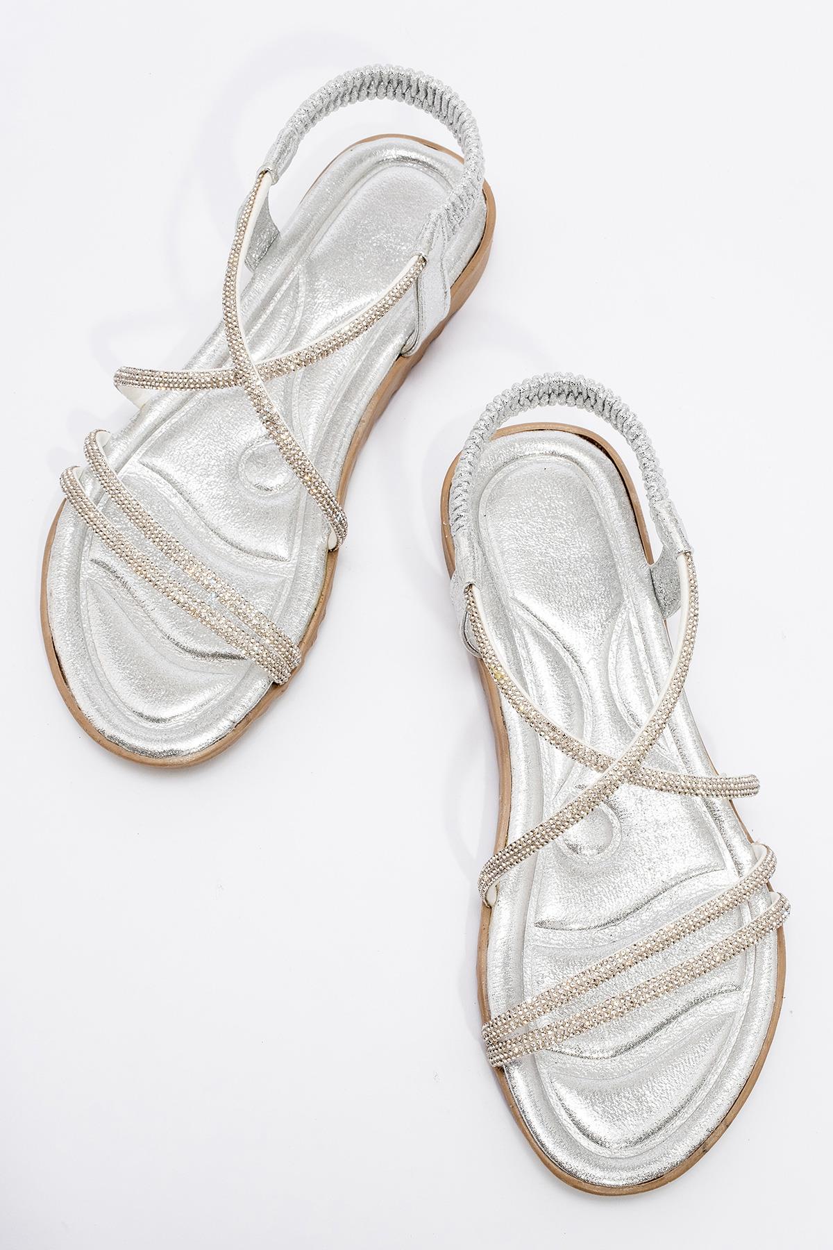 Kadın Çapraz Taşlı Sandalet GÜMÜŞ - Görsel 8