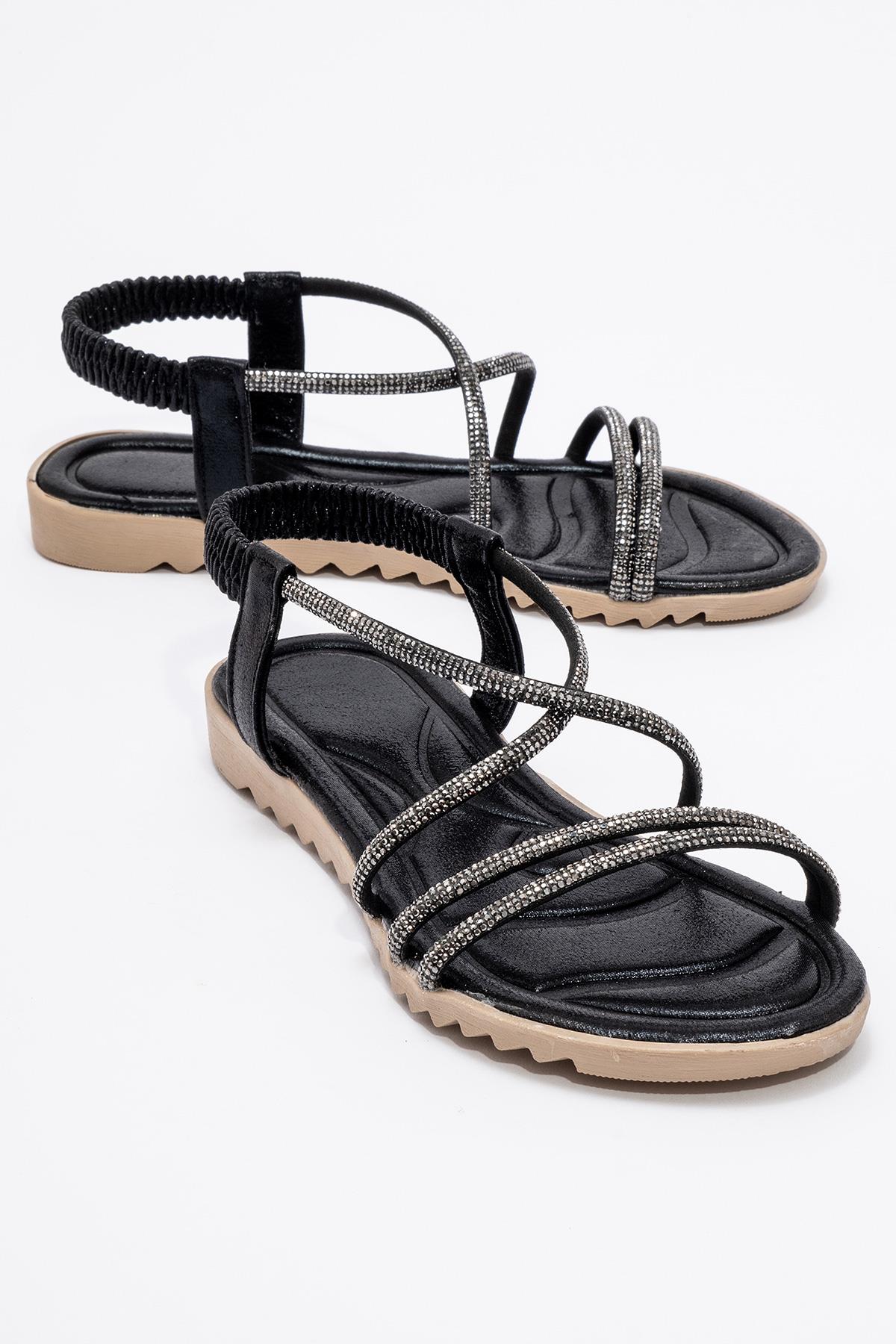 Kadın Çapraz Taşlı Sandalet SİYAH - Görsel 3