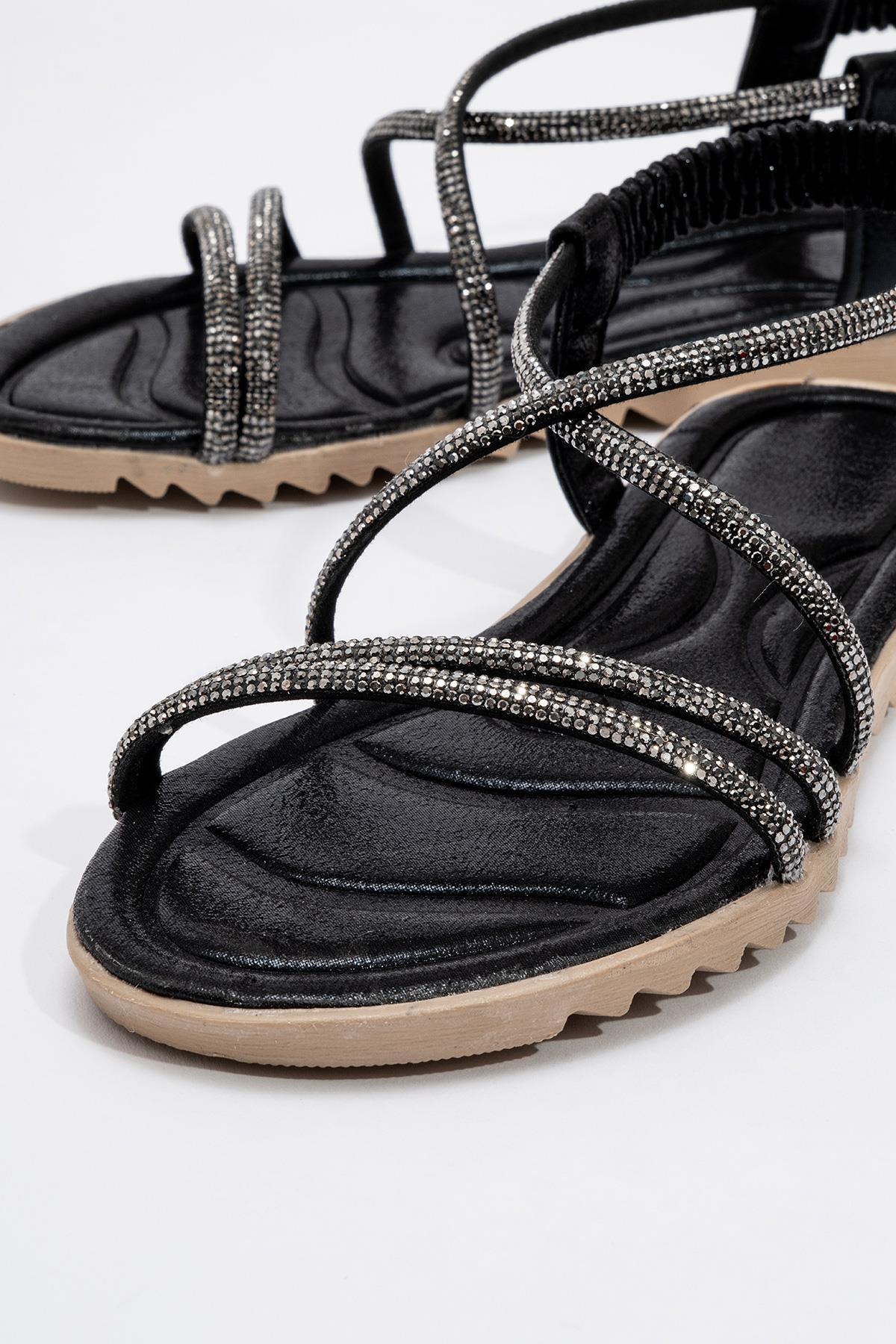 Kadın Çapraz Taşlı Sandalet SİYAH - Görsel 4