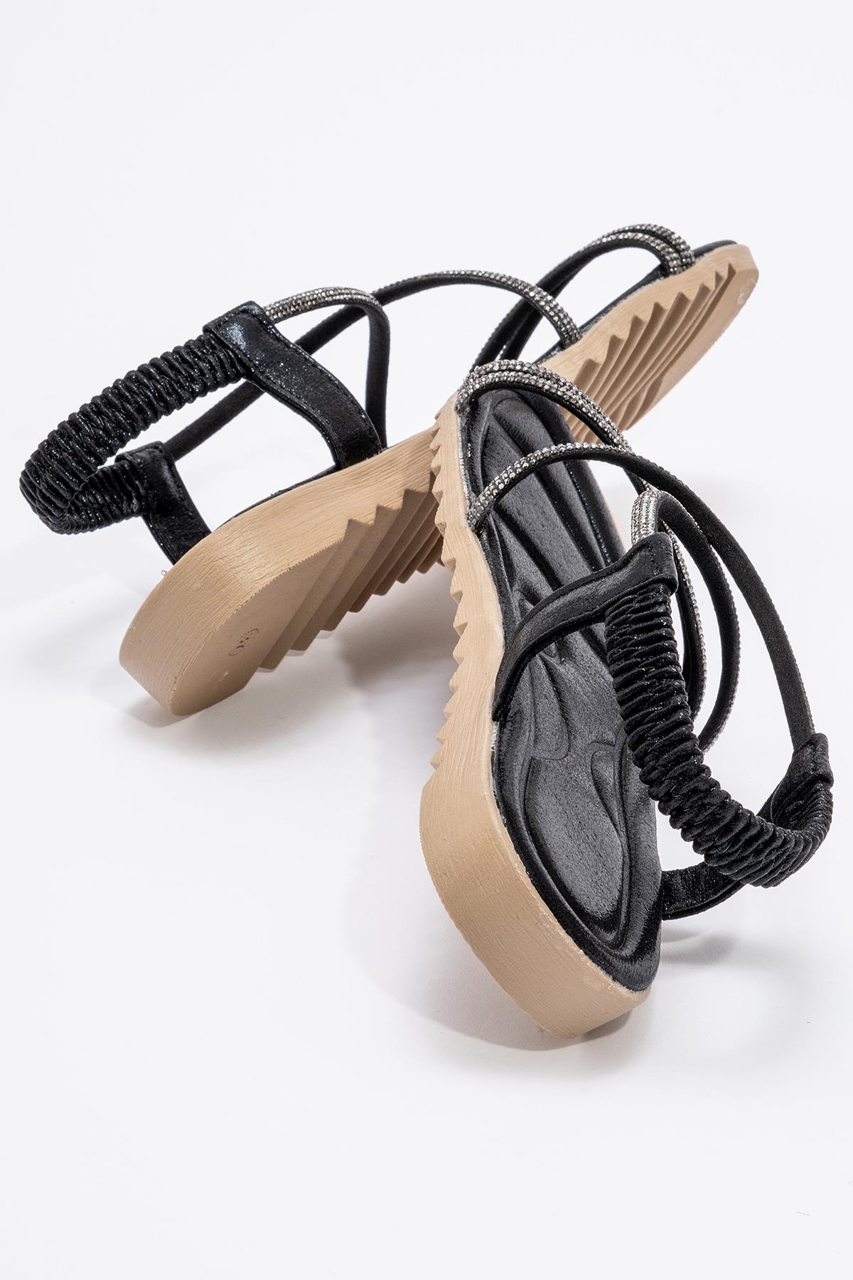 Kadın Çapraz Taşlı Sandalet SİYAH - Görsel 5